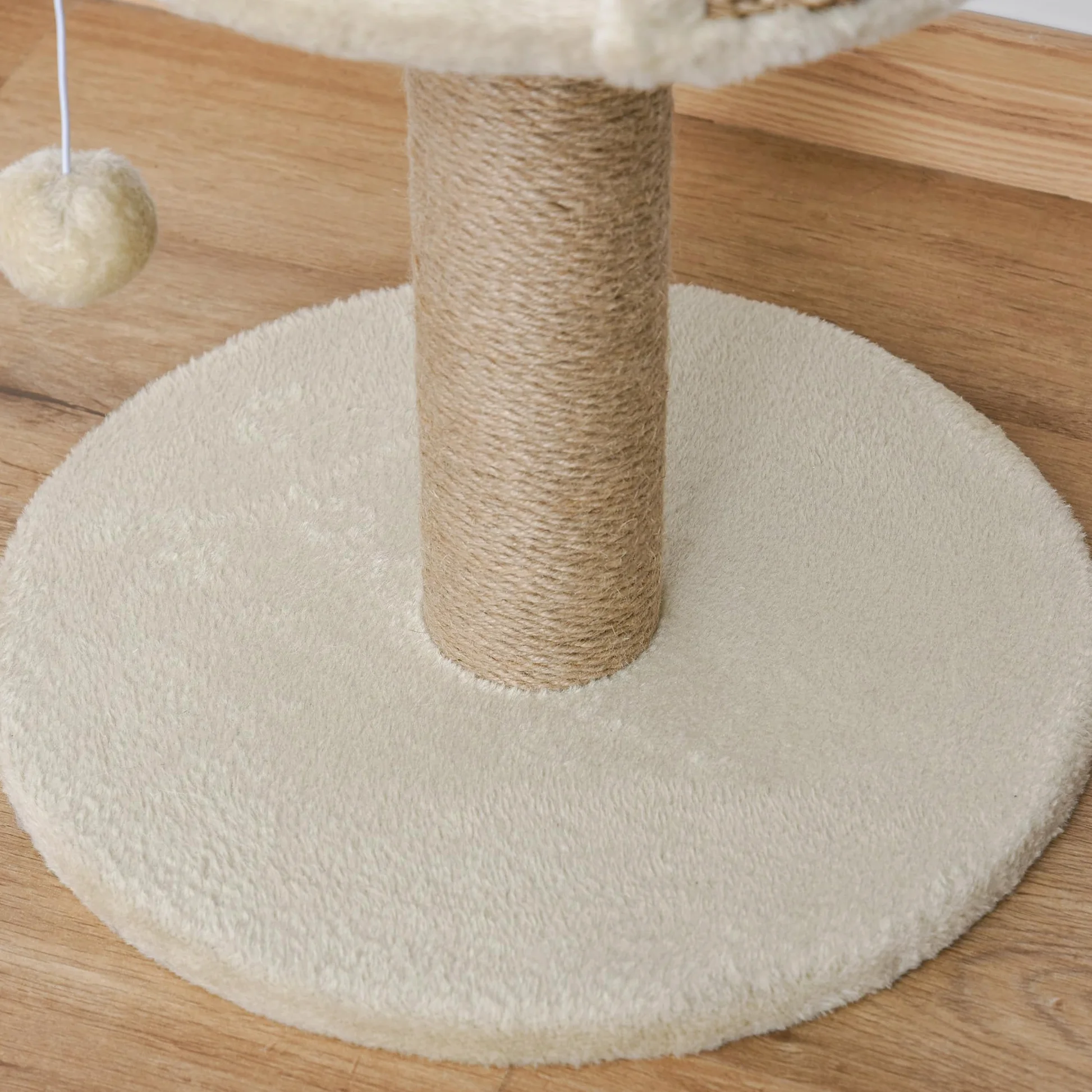 PawHut Albero Tiragraffi per Gatti Adulti e Gattini, Trespolo con Lettino per Gatti, Palo in Juta e Pallina Appesa, 40x40x49cm, Beige