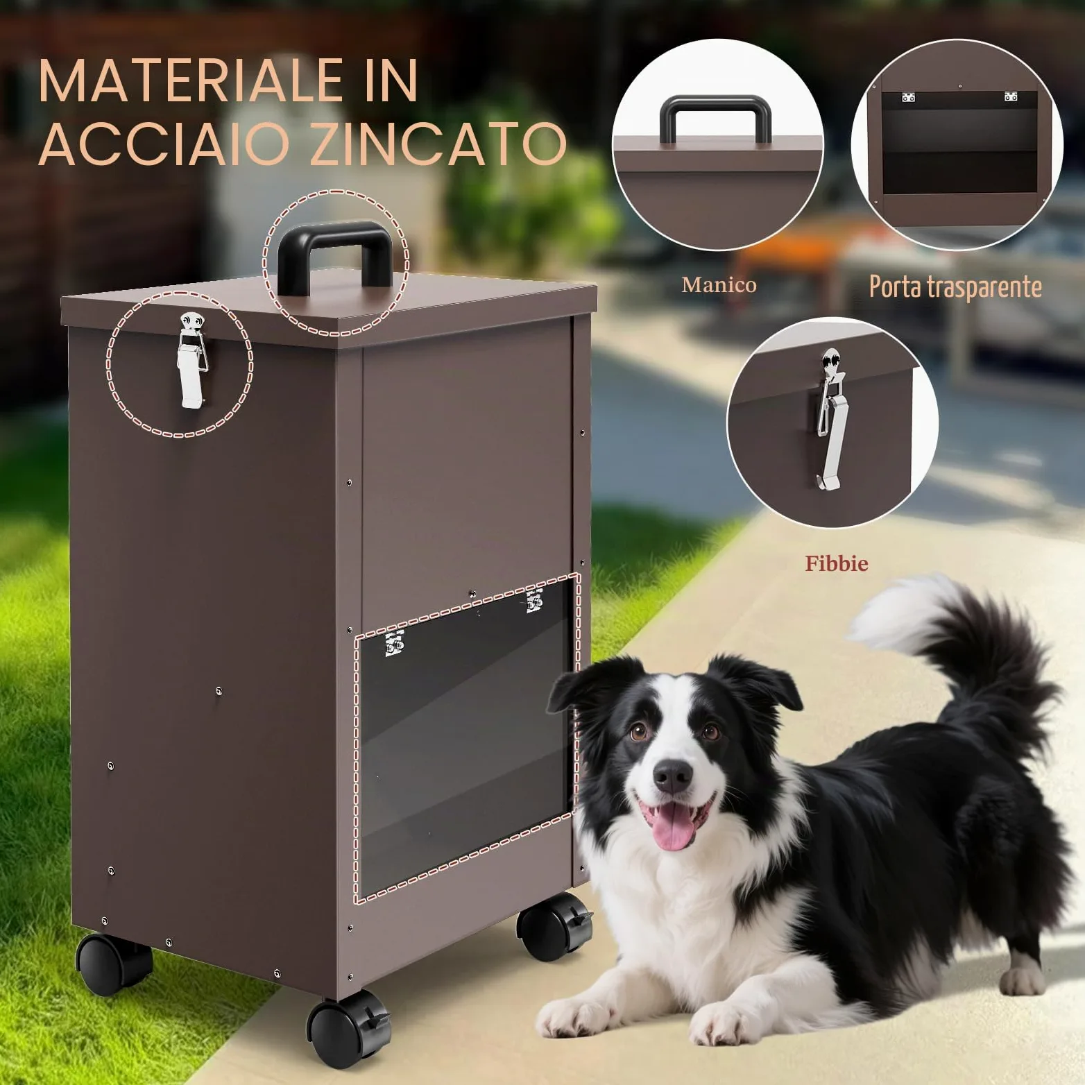 Alimentatore Automatico Per Cani Galvanizzato Per Razze Di Grandi Dimensioni, Distributore Di Cibo Per Cani Da 40L Con Ruote Per Grandi, Alimentatore A Gravità Per Cibo Per Metallico Brun
