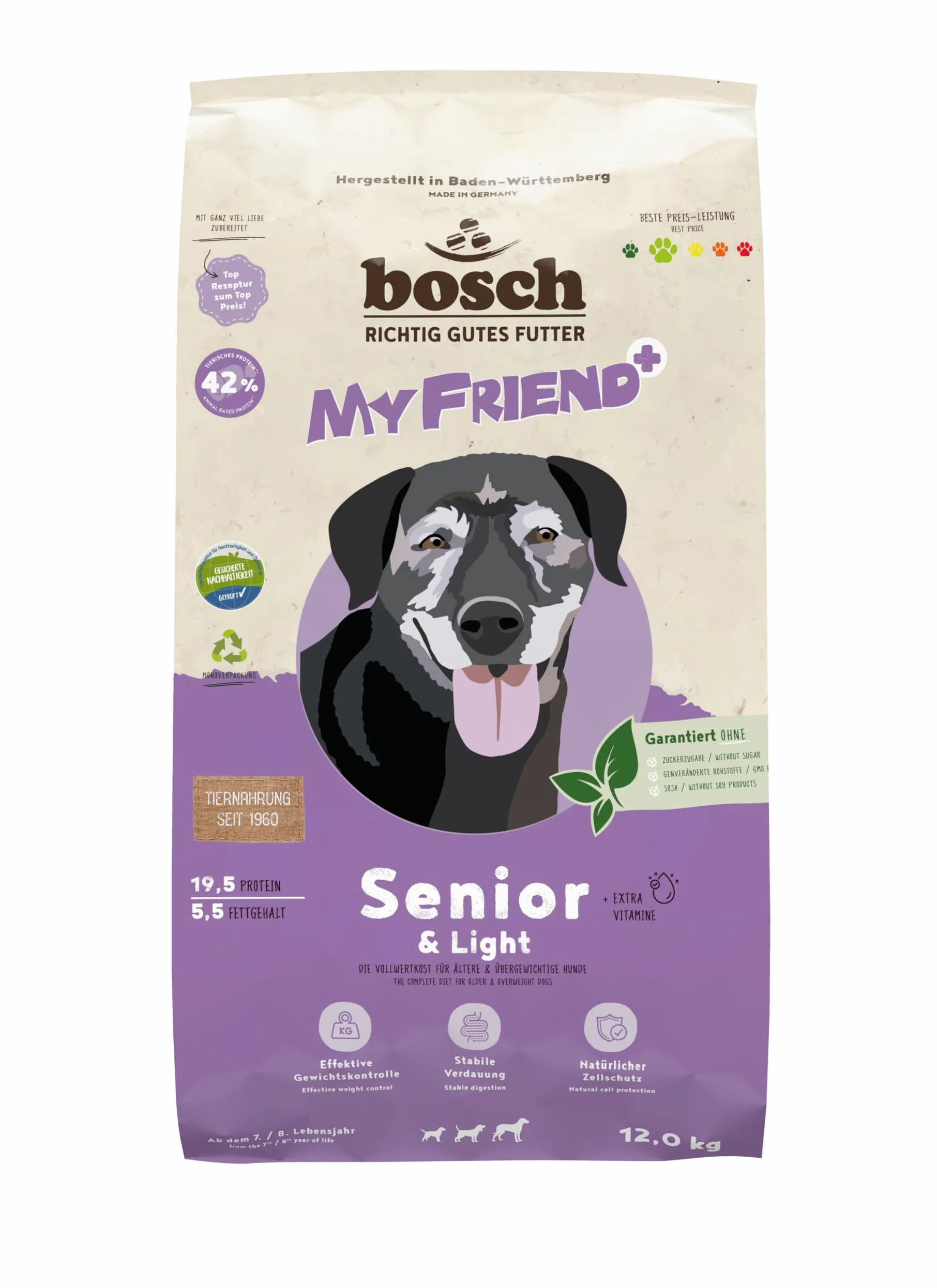Bosch My Friend+ Dog Senior & Light | Alimento secco per cani anziani e in sovrappeso | 1 x 12 kg