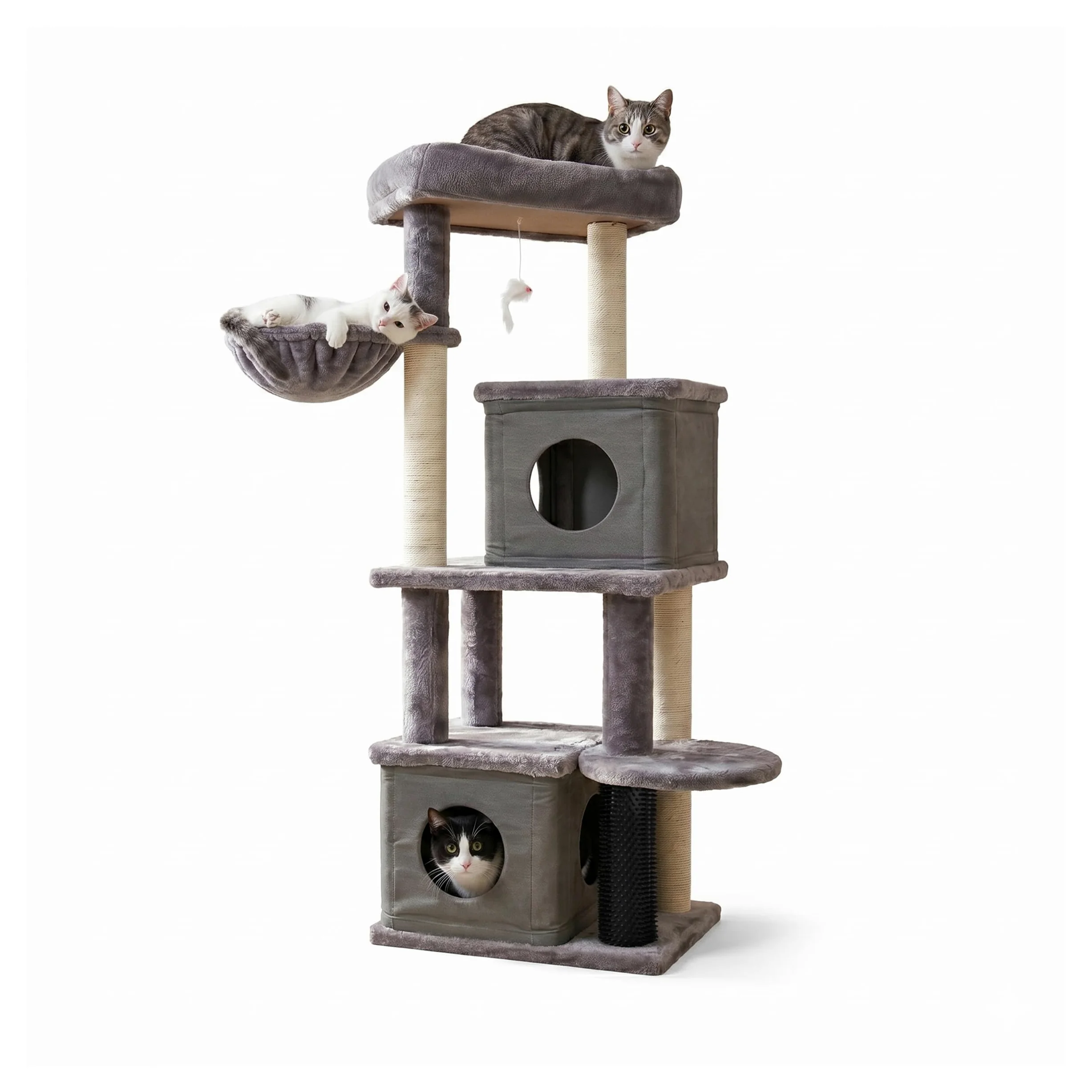 Aqpet Tiragraffi XL a Torre in Sisal e tessuto con Cucce per il riposo, Alto 125 cm per il massimo divertimento del tuo gatto, Colore Grigio