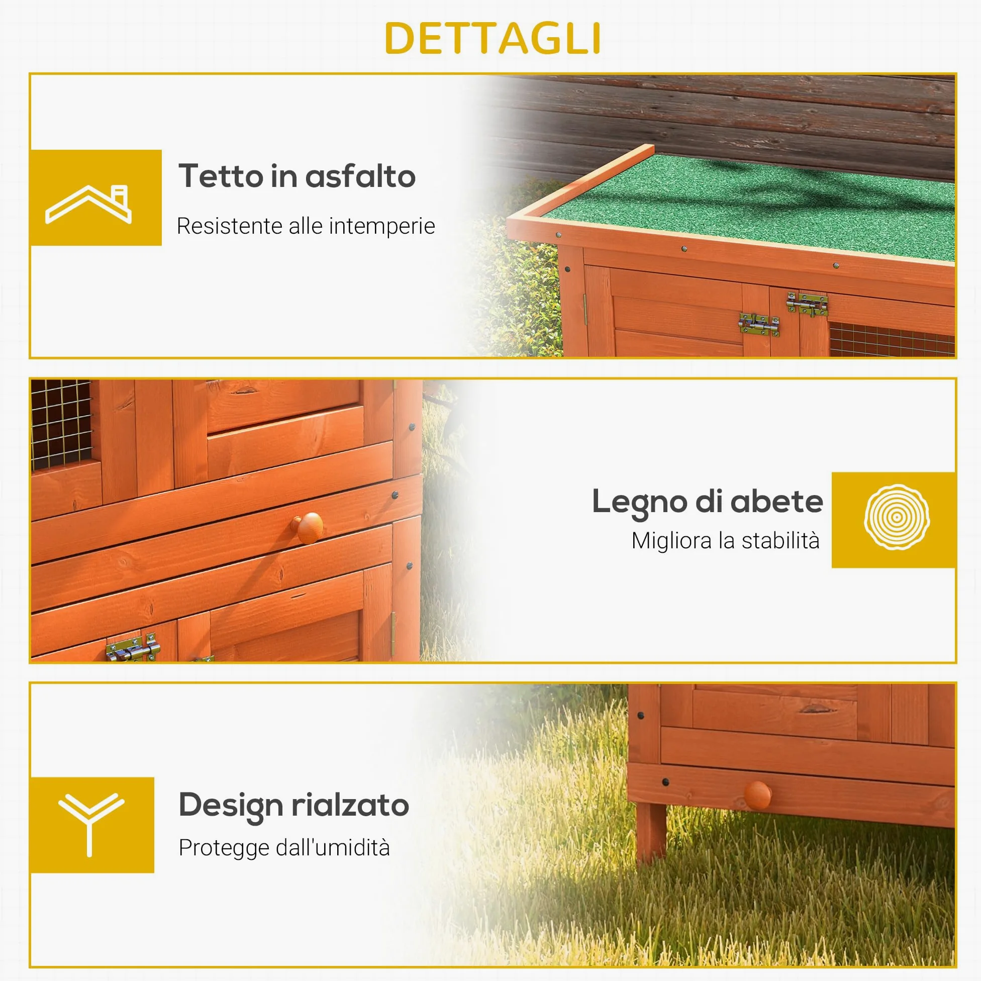 PawHut Gabbia per Conigli Conigliera da Esterno in Legno di Abete, 90x45x90cm