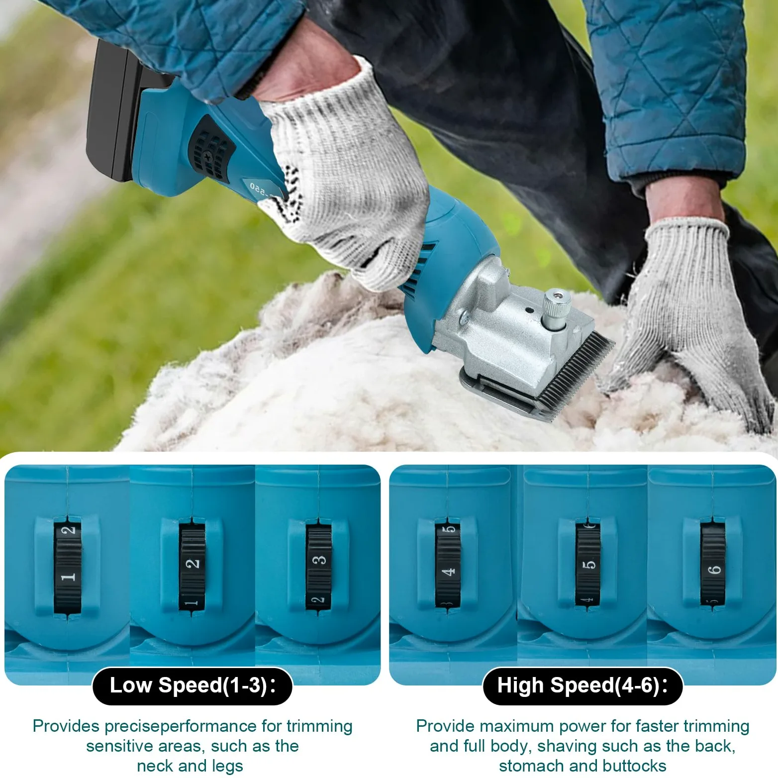 Forbici per pecore compatibili con batteria Makita da 18 V, motore da 2500 giri/min, tosatrice professionale a 6 velocità, forbici per crine di cavallo (senza batteria)