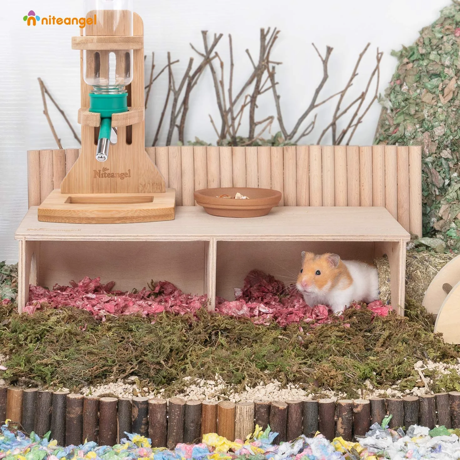 Niteangel - Capanno segreto per criceti con 2 camere e tunnel, Large - for Syrian Hamster