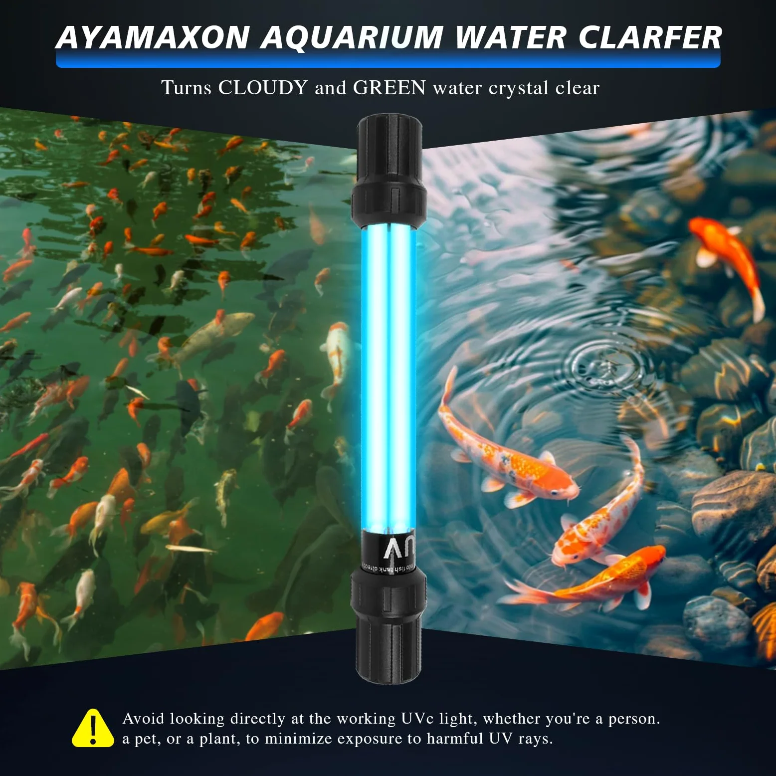 Luce UV sommergibile per acquario, 32 W, per acquario, luce UV, chiarificatore d'acqua per laghetto, piscina, vasca idromassaggio e tuffo freddo con controllo dell'acquario