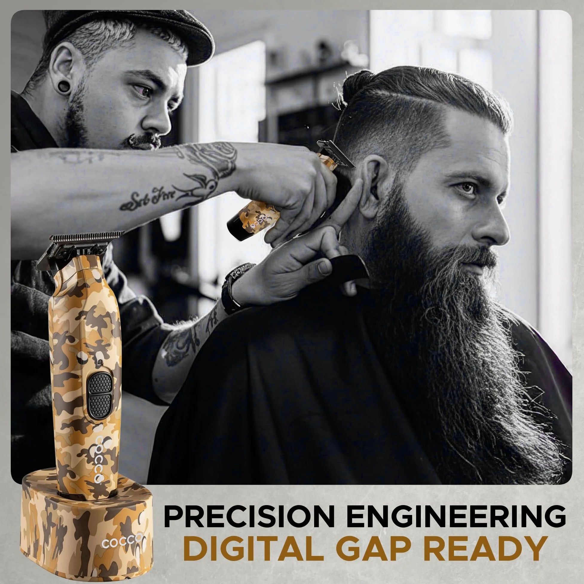 Cocco Hyper Veloce Pro Trimmer, Digital Gap Graphene Blade Edger, High Torque Brushless BLDC Motor, Cordless, design interamente in metallo, batteria agli ioni di litio, base di ricarica inclusa