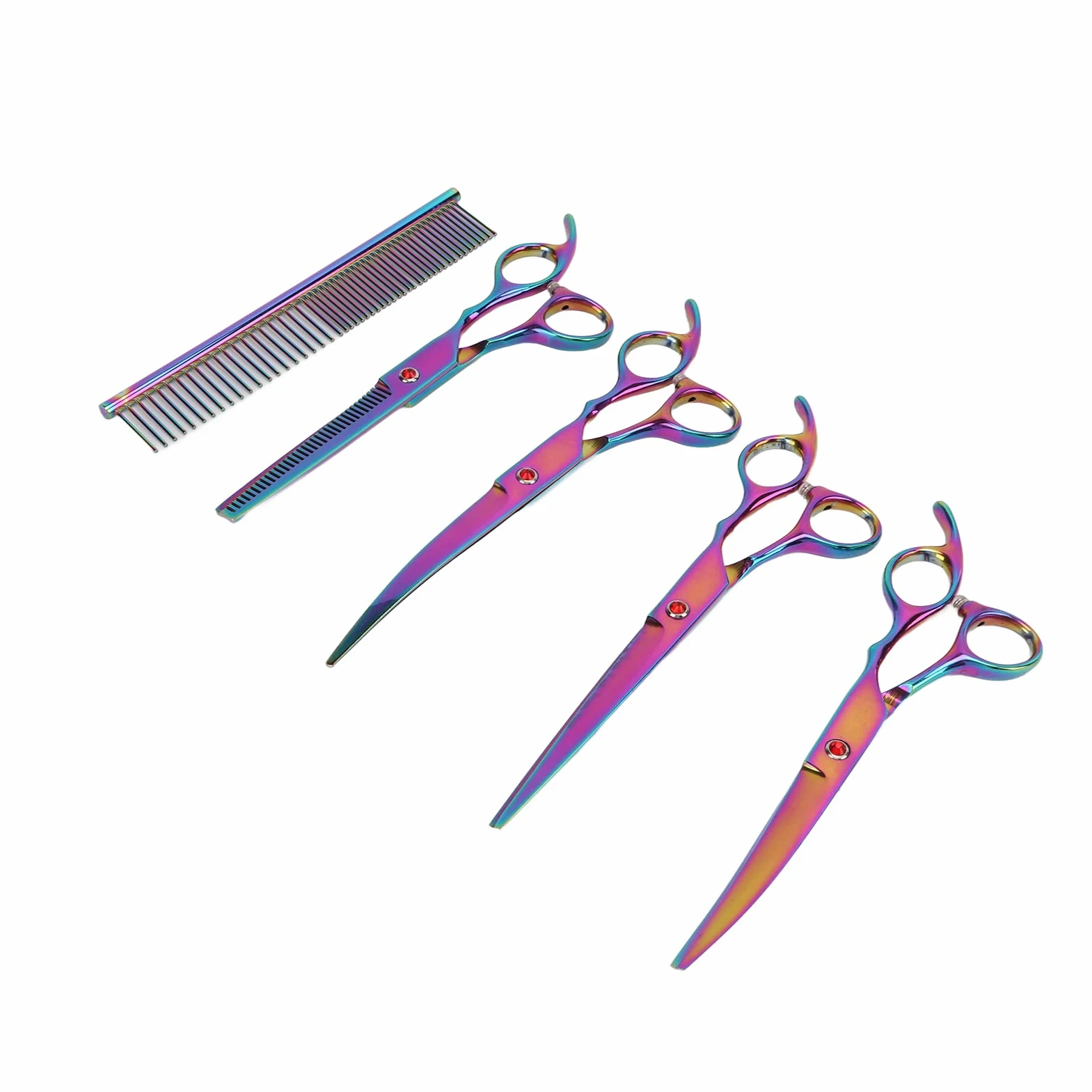 Qcwwy Set di Forbici per Toelettatura, Cesoie per Rifinitura in Acciaio | Kit 4 in 1 con Forbici Dritte e Dentate, Impugnatura Ergonomica e Pettine