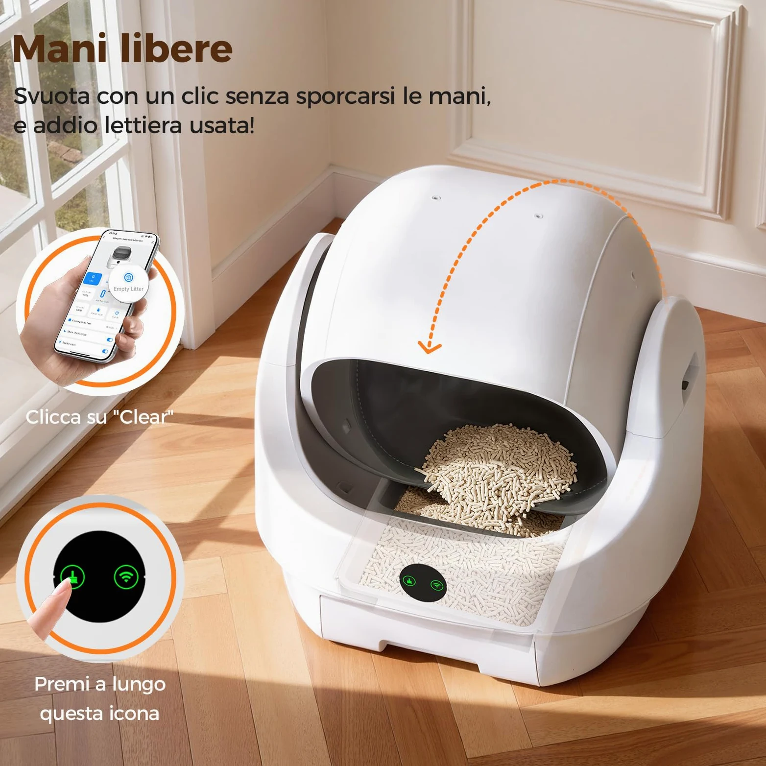 Lettiera Gatto Autopulente Aperta, Ellenpent Lettiera Automatica Silenziosa per Gatti Grandi Antiodore, Cassetta per Gatti Abilitata WiFi Controllo APP&Sicurezza, Ideale per Famiglie con Più Gatti