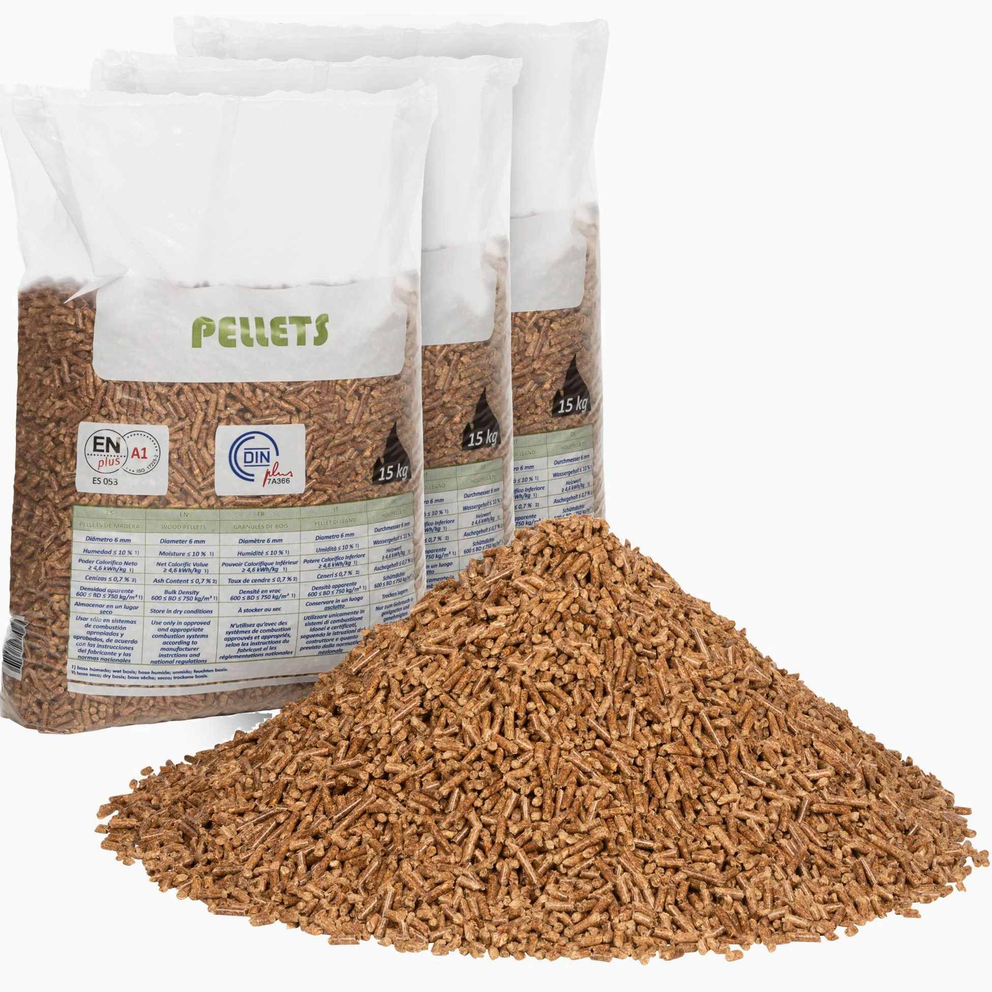 Pellet per stufa, 15 kg x 3 sacchetti in legno riciclato e biomassa per letto di conigli, gatti e altri animali