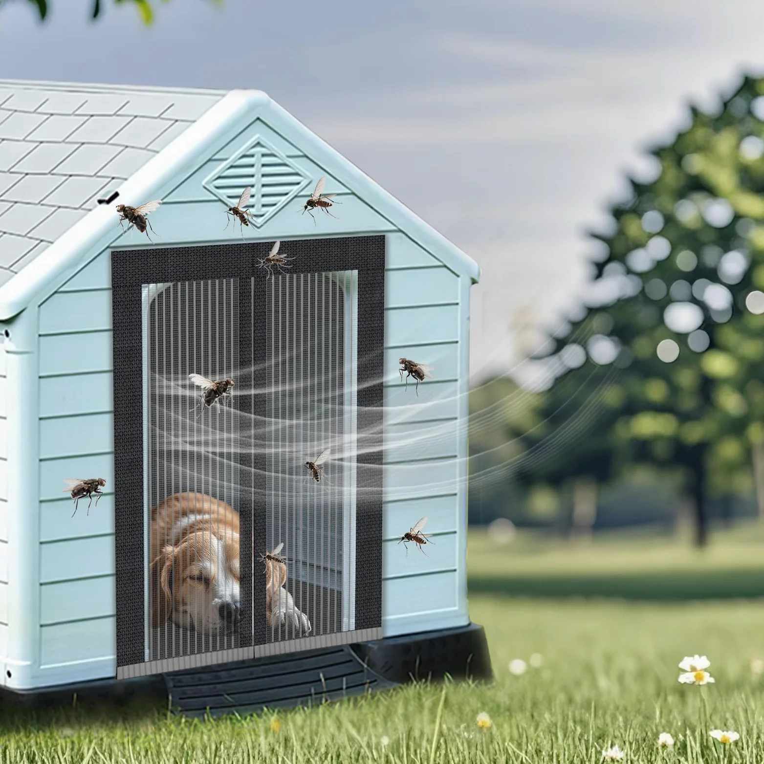 Copertura per cuccia per cani a prova di zanzare con schermo magnetico, tenda in rete resistente, ventilata e lavabile, zanzariera per cucce per cani (60 x 43 cm)