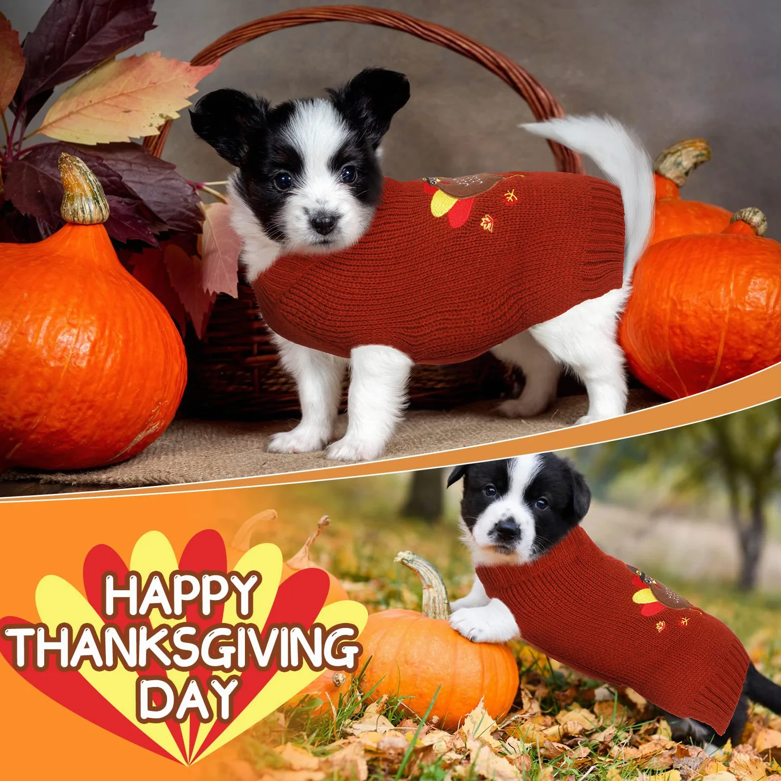 3 pezzi Halloween Ringraziamento Natale cane maglioni set zucca tacchino santa cucciolo cane vestiti maglia PET per cane gatto animale domestico costume (S)