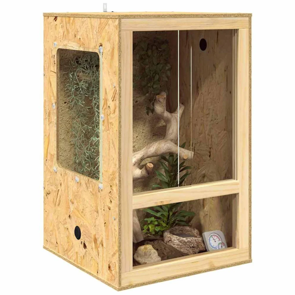 vidaXL Terrario Marrone 50 x 50 x 80 cm OSB, Terrario rustico quadrato, habitat in vetro versatile, gabbia resistente, casa per animali domestici