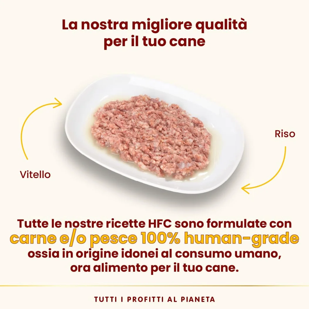 Almo Nature HFC Natural - Alimento Umido per Cani - Vitello - Qualità Human Grade, Senza Glutine, Monoproteico - 95g, Confezione da 24