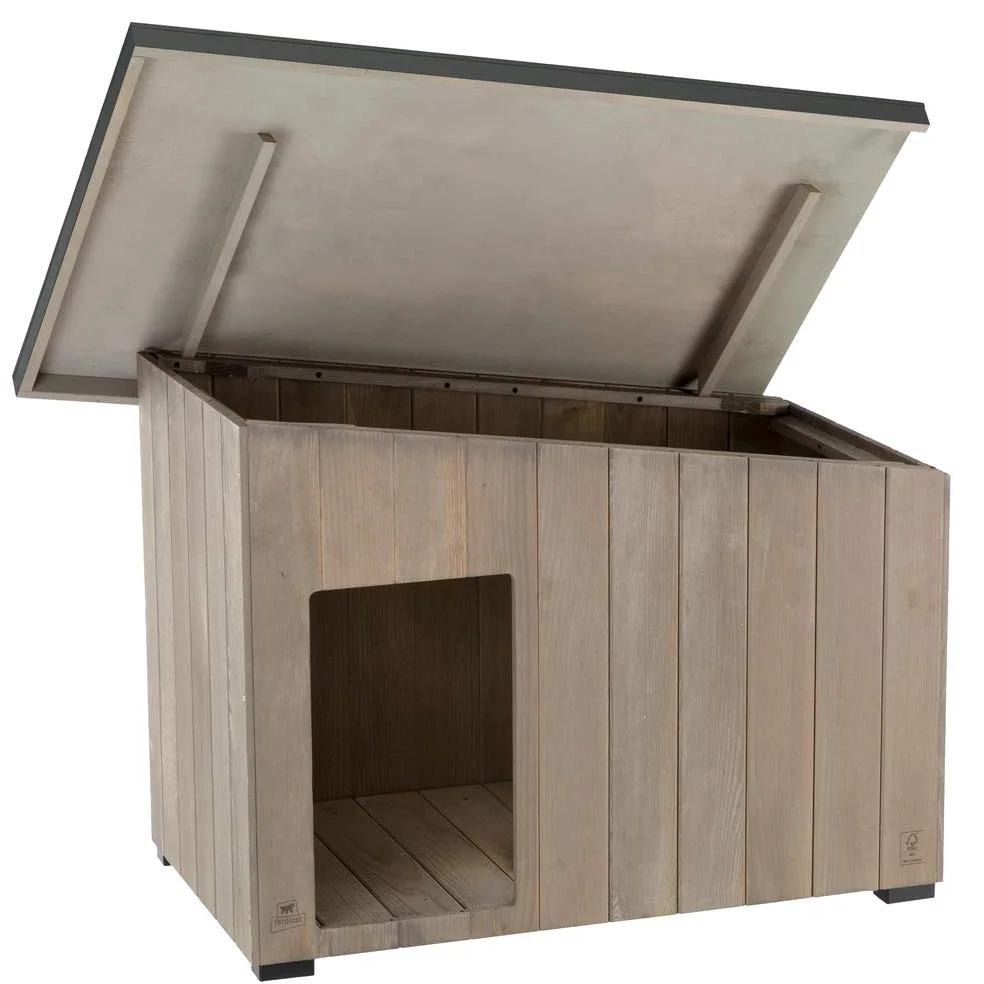 Ferplast ARGO 80 Casetta per Cani in Legno FSC - Tetto Spiovente, Apribile - Trattamento Resina Impermeabile & Anti-UV - Piedi Isolanti - Porta Rifinita - 83 x 47 x h 60 cm