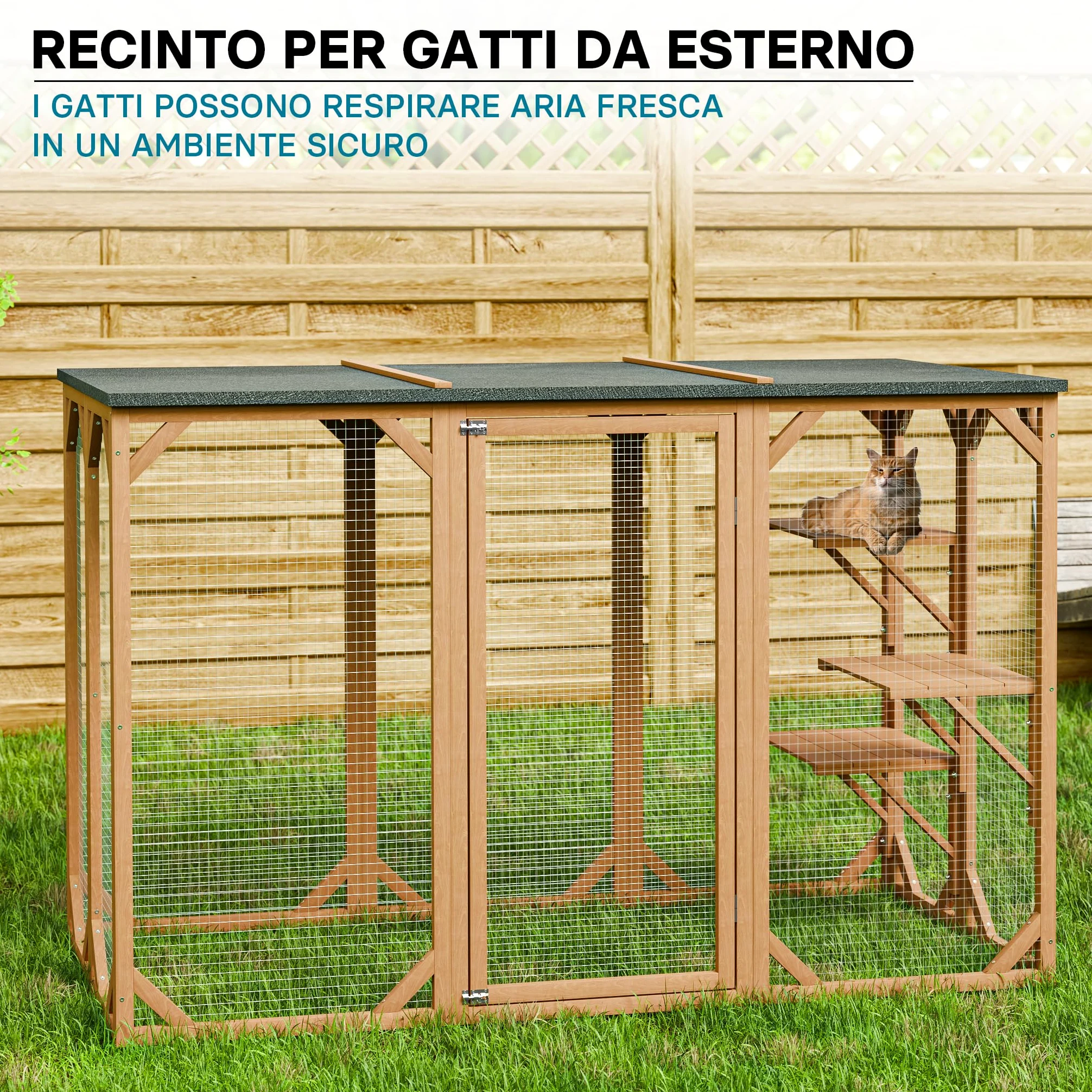 Recinto per gatti da esterno Cat run resistente alle intemperie 180x80x111,8 cm, 3 zone di riposo