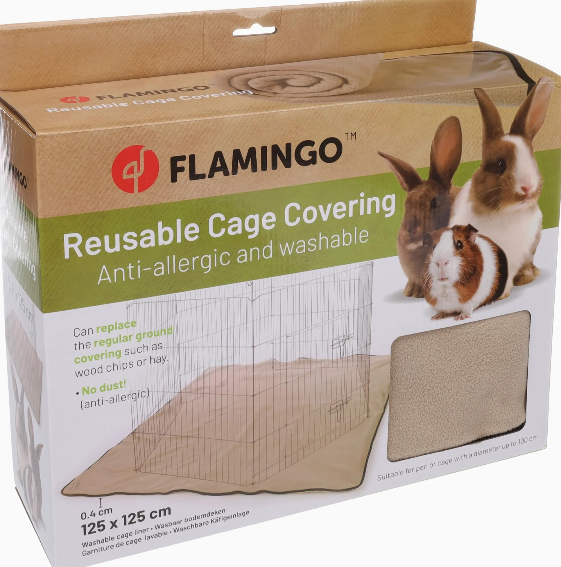 Flamingo Gabbia Criceto - Tappetino Assorbente Taupe 125x125x0,4 cm - Tessuto 3 Strati - Asciugatura Rapida - Lavabile 40°C - Senza Polvere - per Conigli e roditori