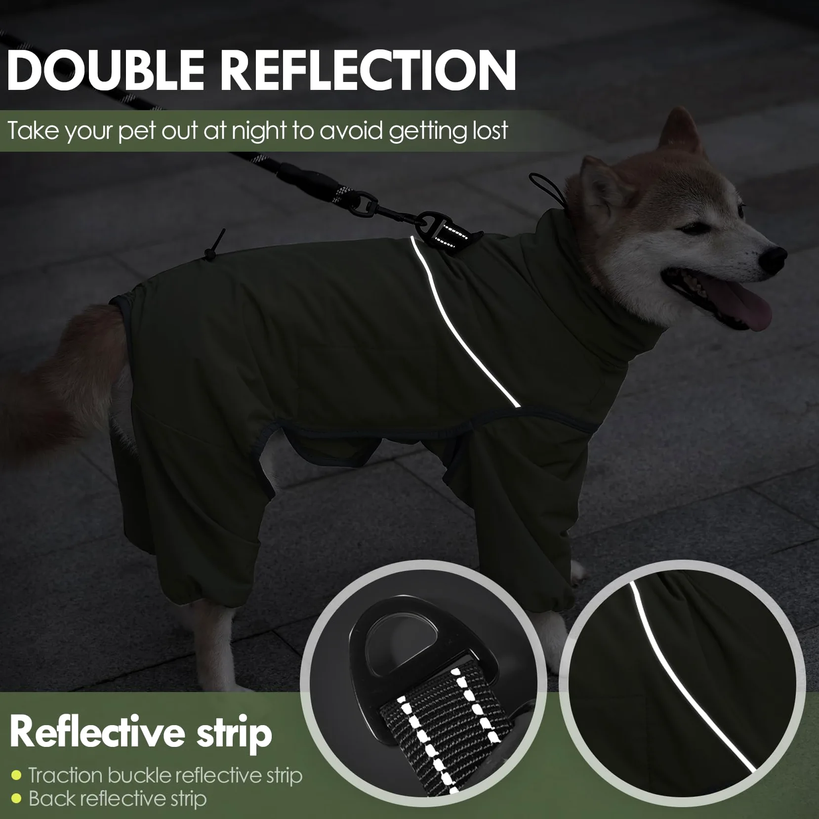 Cappotto riscaldato per cani a quattro zampe, impermeabile, regolabile, con collo alto a ritrazione, abbigliamento invernale per cani di taglia piccola, media e grande (verde, 3XL)