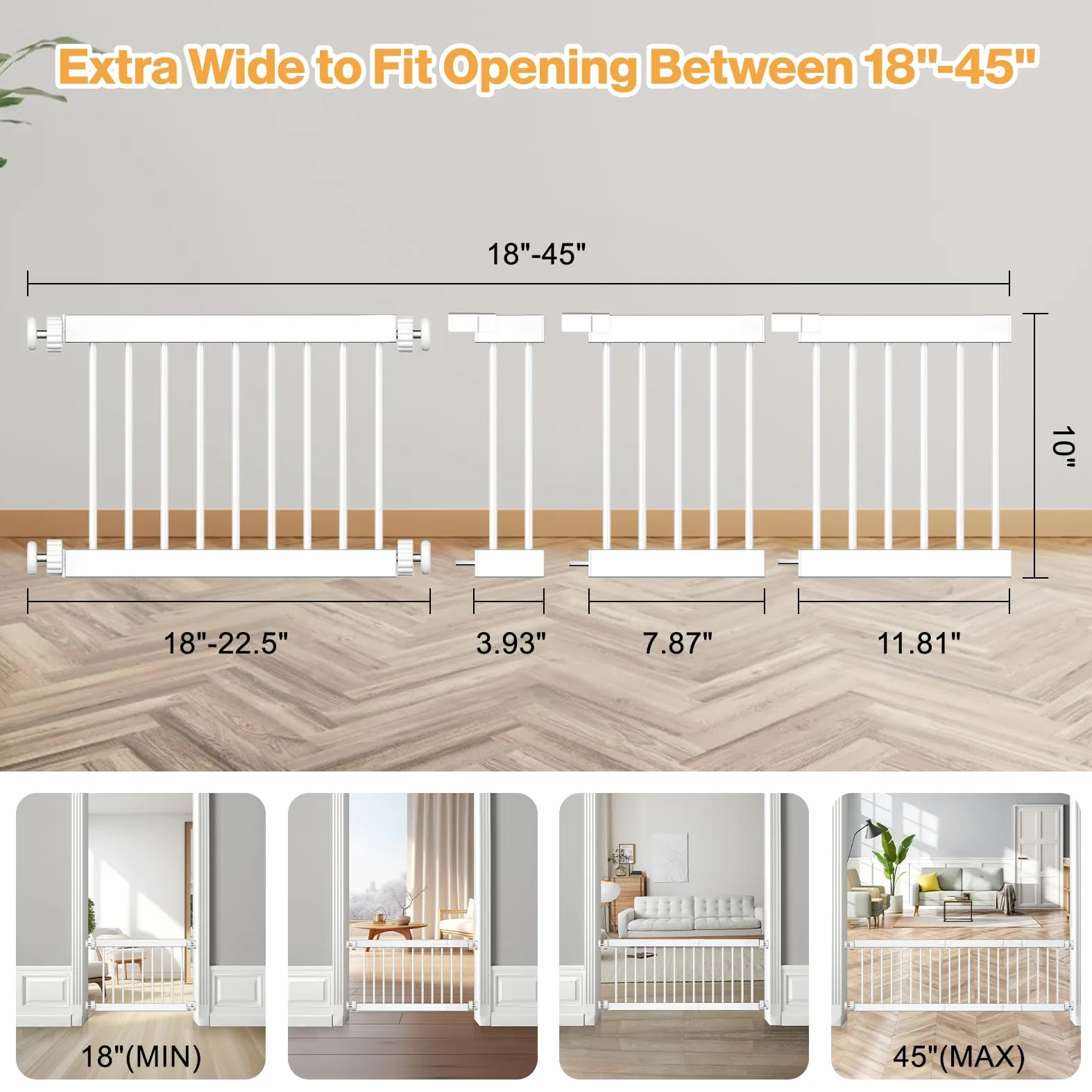 Fldofaves - Griglia corta per cani, extra larga, 45 – 115 cm, per cani in interni, altezza 45 cm, per porte, scale, corridoi, griglia espandibile con 3 estensioni