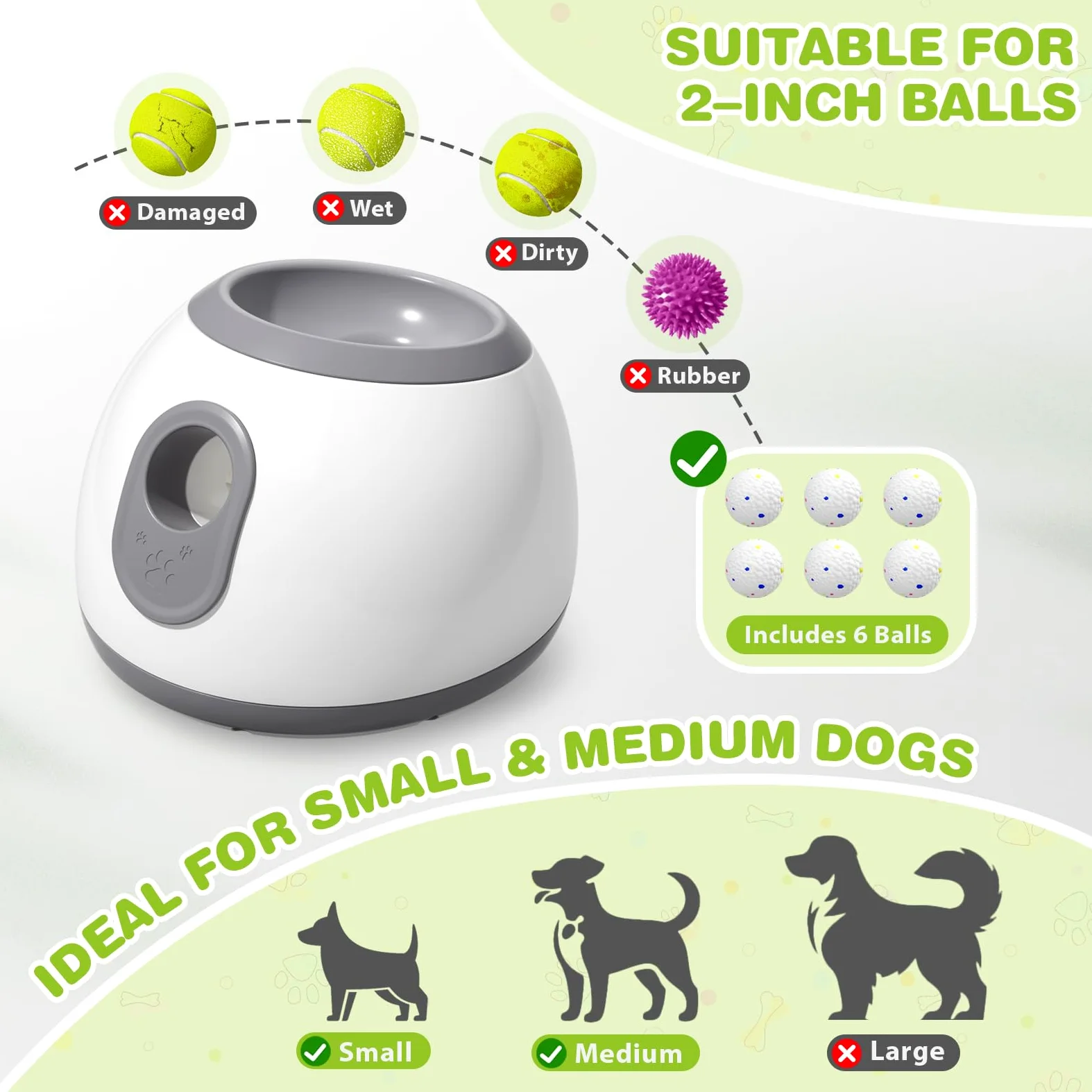 lancia palline per cani,lancia pallines per canii automatico con 6 pallinee da tennis da 2'',palla interattiva per canii distanza regolabile 10/20/30ft spara pallines per cani giochi