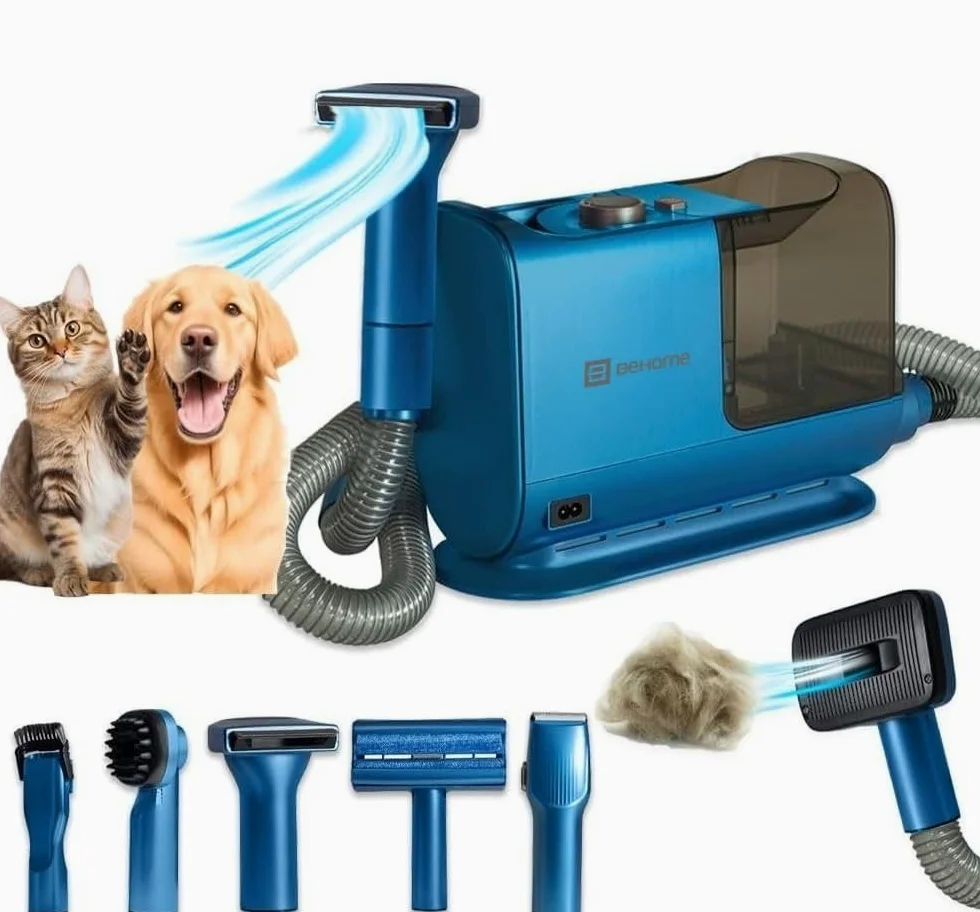 BEHOME Aspirazione e Toelettatura Cani e Gatti, Aspirapolvere Cane e Gatto, Aspiraione Peli Animali e Aspirapelo, Tosatrice professionale 6 accessori, Silenzioso