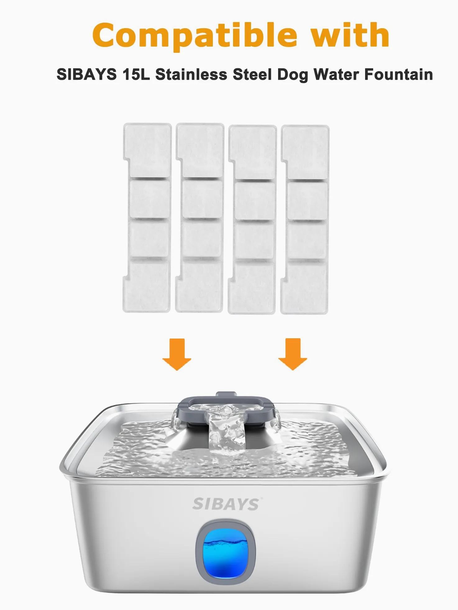 SIBAYS Filtri per fontana d'acqua per gatti, 15 l, ricambio per filtri per fontana d'acqua per cani, realizzati in carbone attivo e cotone PP, confezione da 8 filtri, confezione da 8 spugne pre-filtro