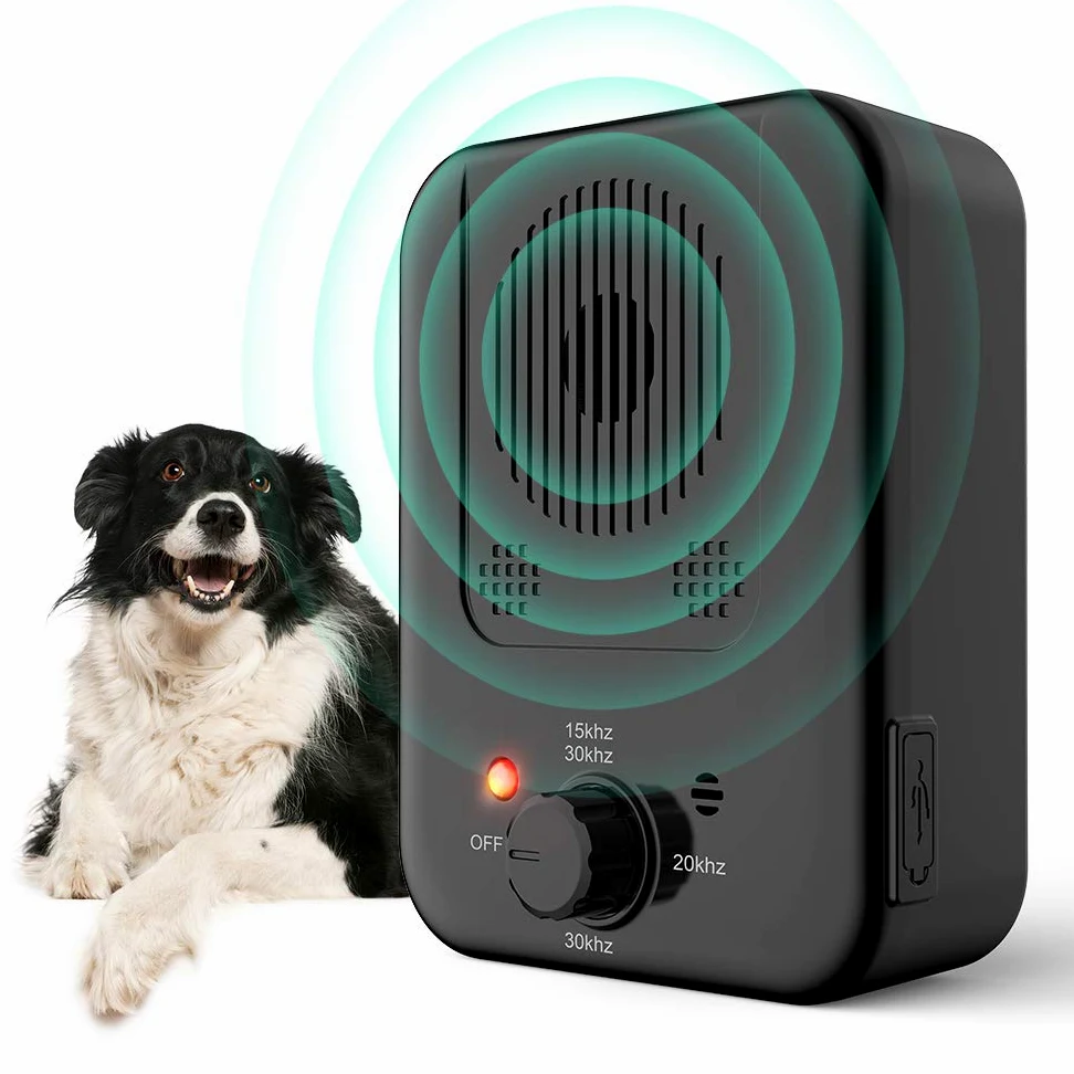 Ultrasuoni per Cani, Dispositivo Antiabbaio, 3 Livelli Regolabile Frequenza Dispositivo Controllo Antiabbaio, 33 Piedi Ultrasuoni Deterrente Anti-Abbaio per Cani Antiabbaio per Interni ed Esterni