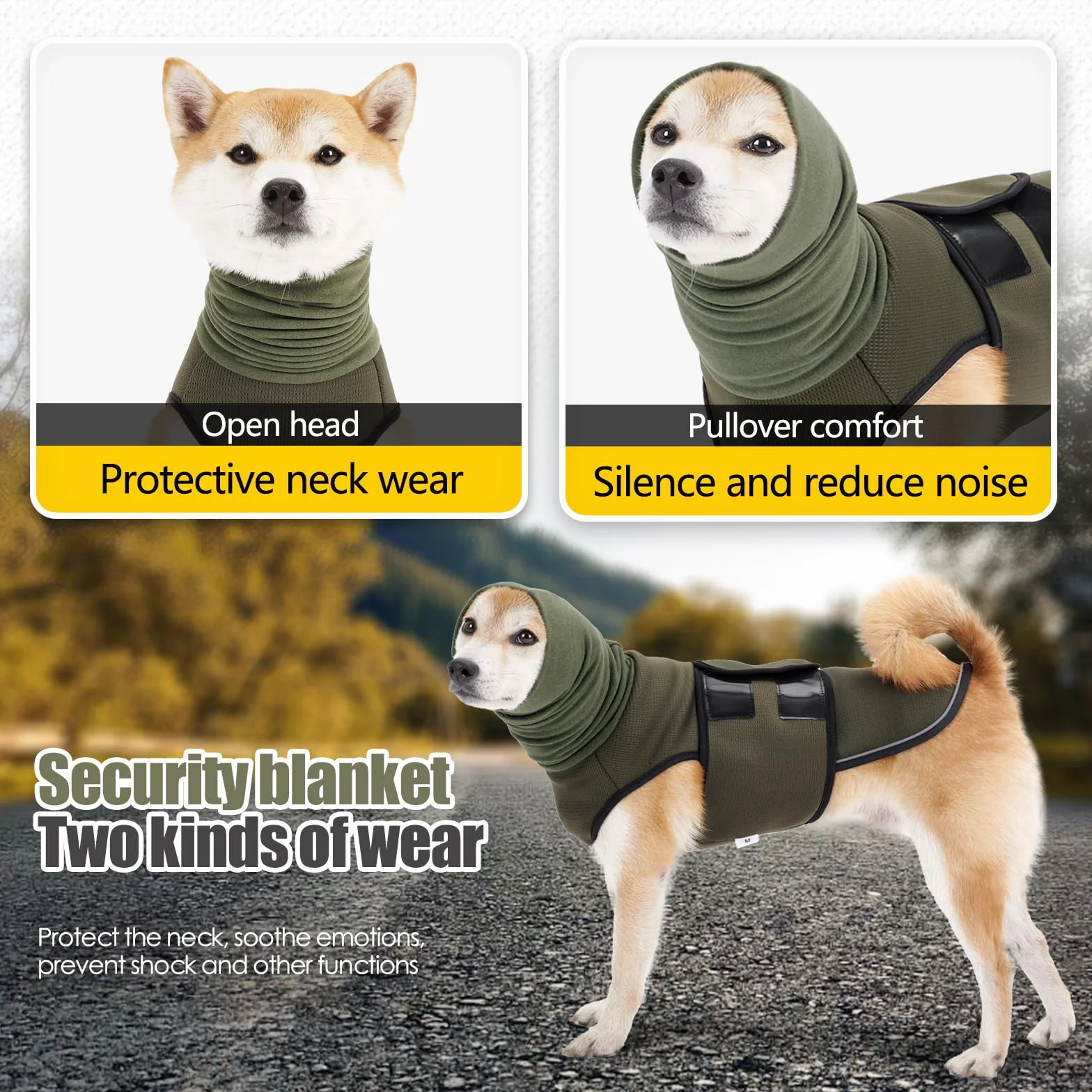 JOHNBOLIN Giacca per l'ansia per cani, camicia per cani con collo alto, gilet calmante traspirante, giacca per animali domestici separati per interni ed esterni (verde militare, XS)