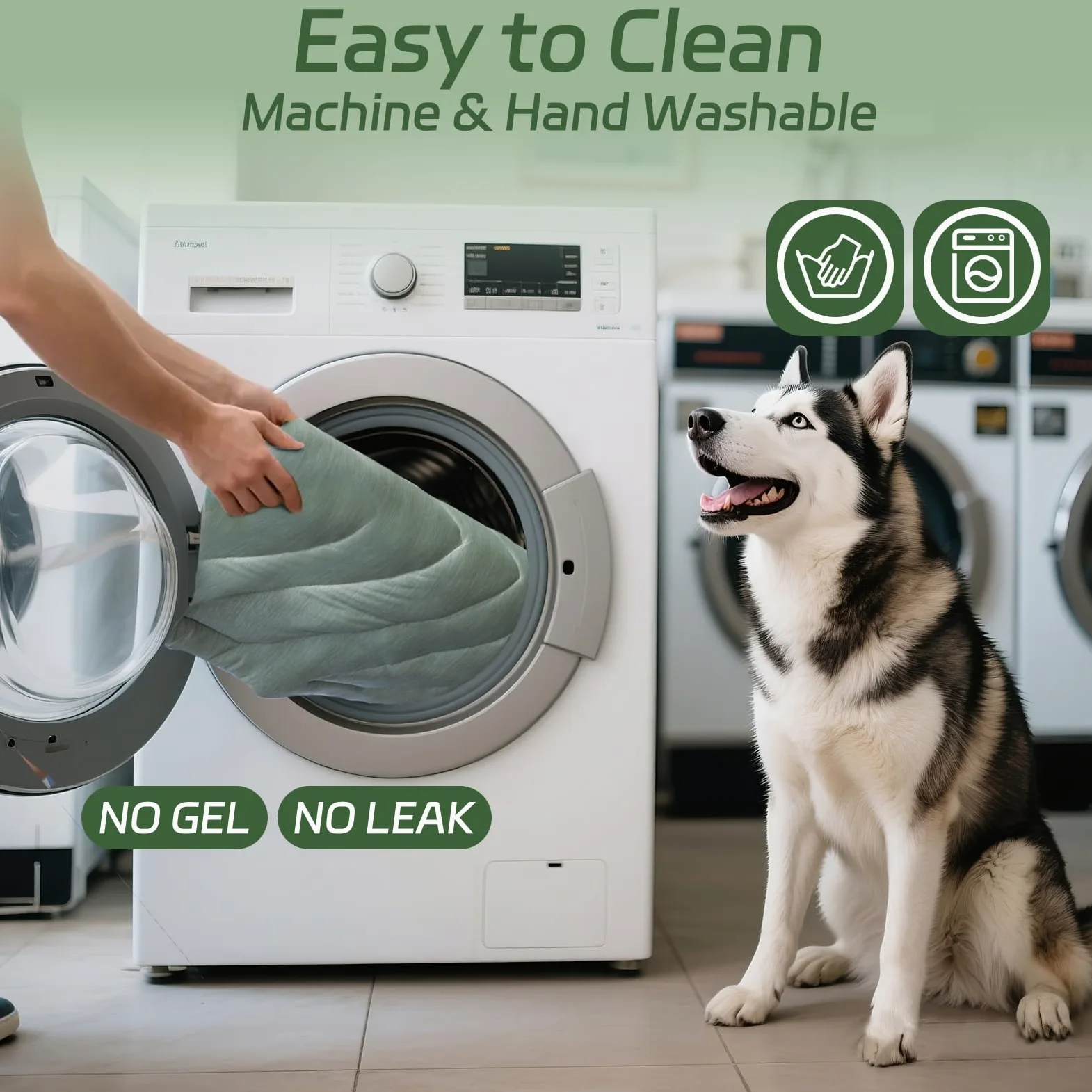 Tappetino refrigerante per cani, colore verde ghiaccio, 91 x 58 cm, senza gel, parte superiore in tessuto fresco e retro in velluto, lavabile, sollievo estivo per cuccioli e gattini (verde