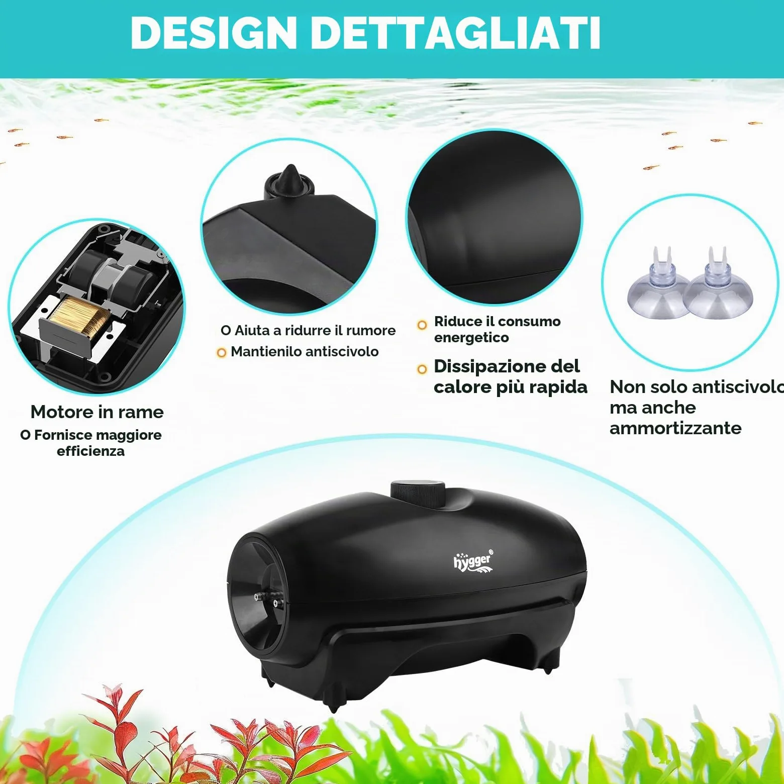 hygger Ossigenatore per Acquario,5W Pompa ad Aria per Acquario Regolabile Pompa Ciotola per Pesce con Tubo Aria, Pietra Aerea E Valvola di Non Ritorno Air Pump Fish Tank