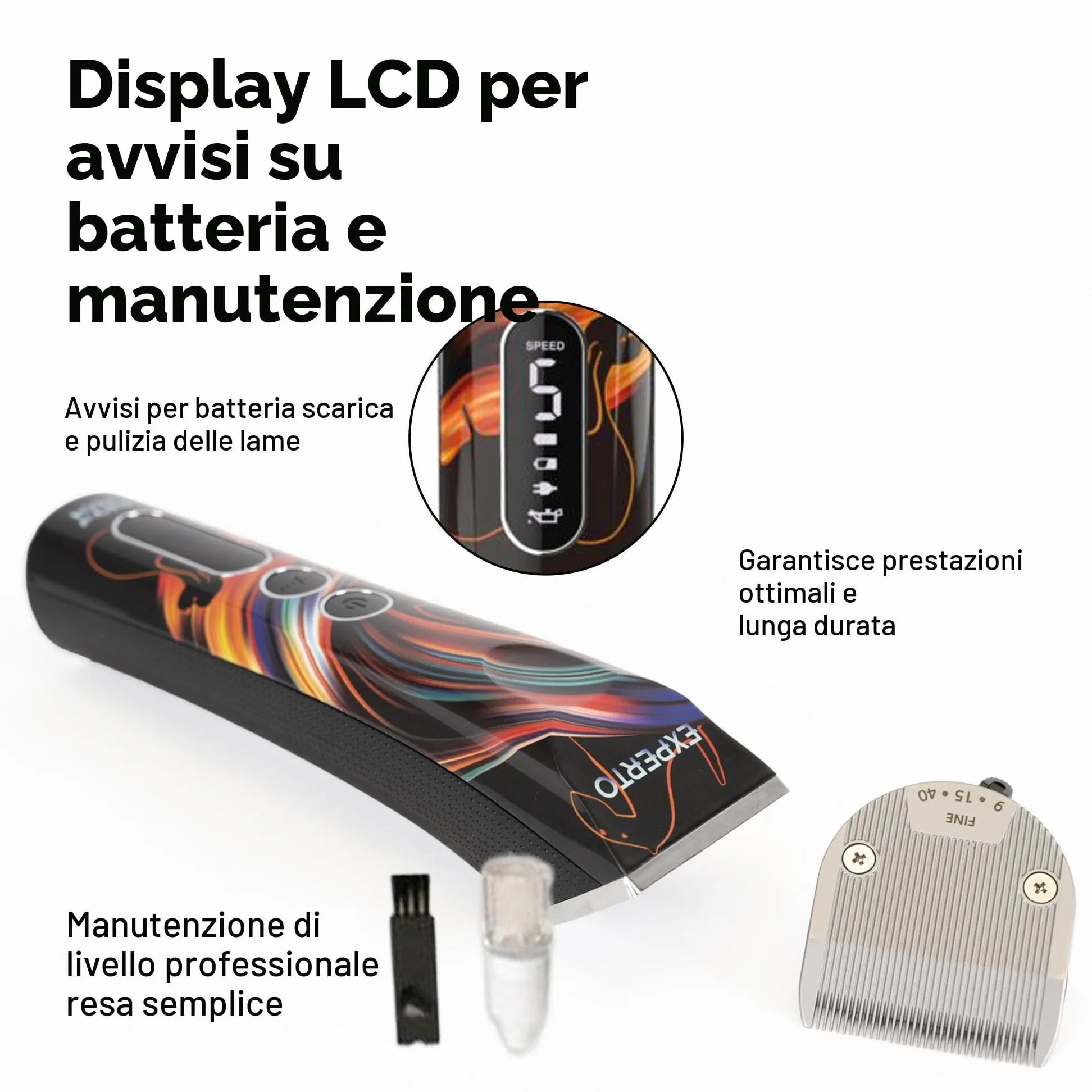 Show Tech Experto Tosatrice Professionale per Cani – Cordless con 5 Velocità (5000–7000 giri/min) – Lama in Ceramica con Rivestimento in Titanio – Display LCD, USB, Silenziosa – 0,25–2 mm