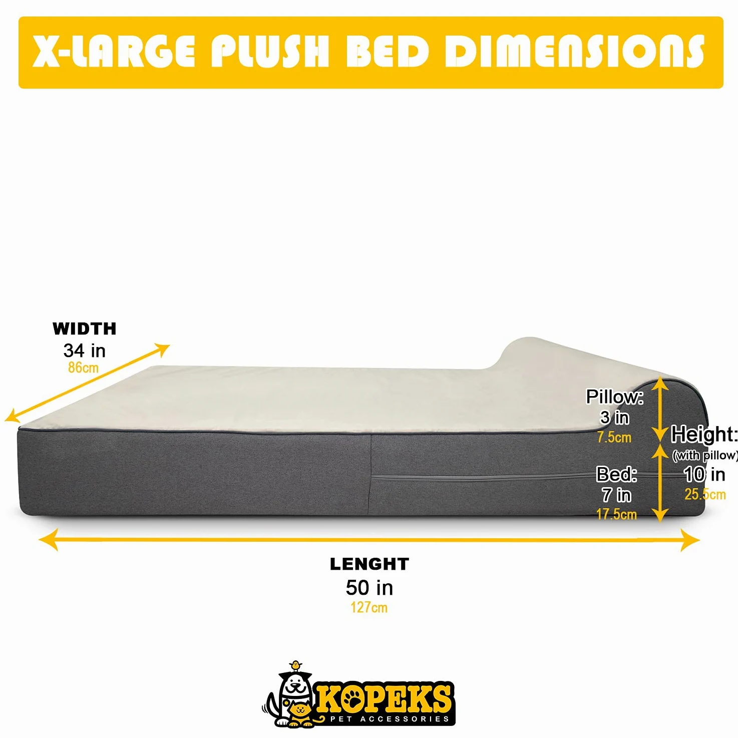 KOPEKS Copertura di ricambio per letto per cani in memory foam, a prova di masticazione, extra large (dimensioni Jumbo), grigio deluxe