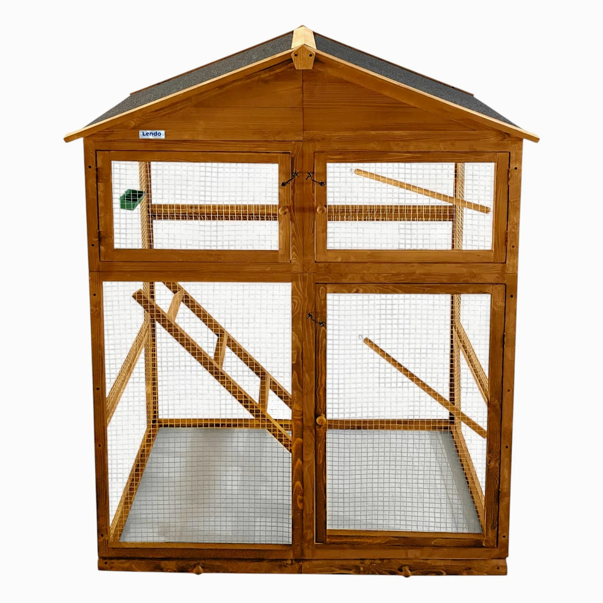 Voliera in legno di abete impregnato, 115 x 58 x 164 cm, colore: marrone/grigio - Gabbia per uccelli con cassetto estraibile - gabbia per uccelli - gabbia per pappagalli - Gabbia per