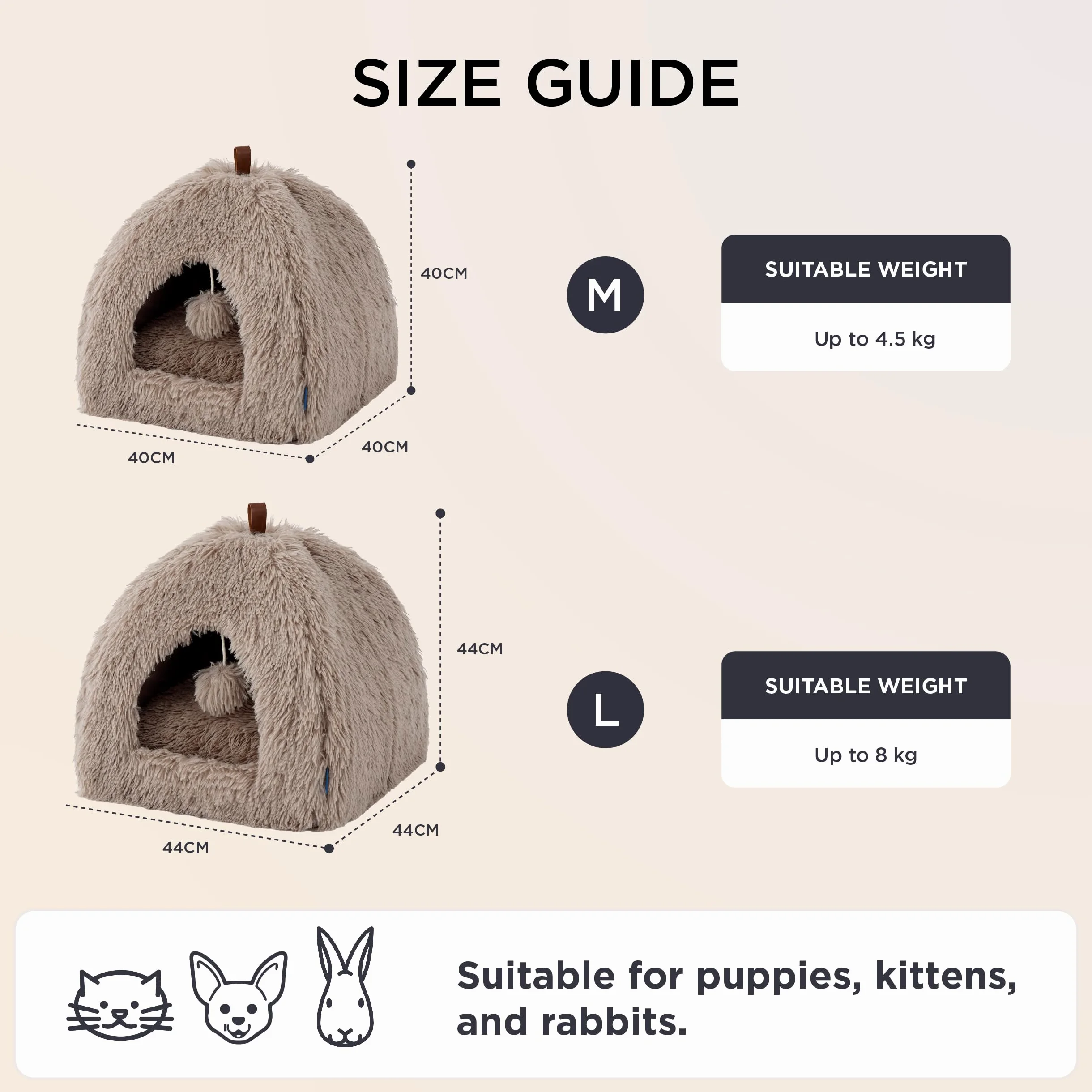 Bedsure Cuccia per gatti grande - 44x44x44 cm Casetta per gatti in peluche per interni con cuscino rimovibile e giocattolo appeso, lettino per gatti lavabile, cammello