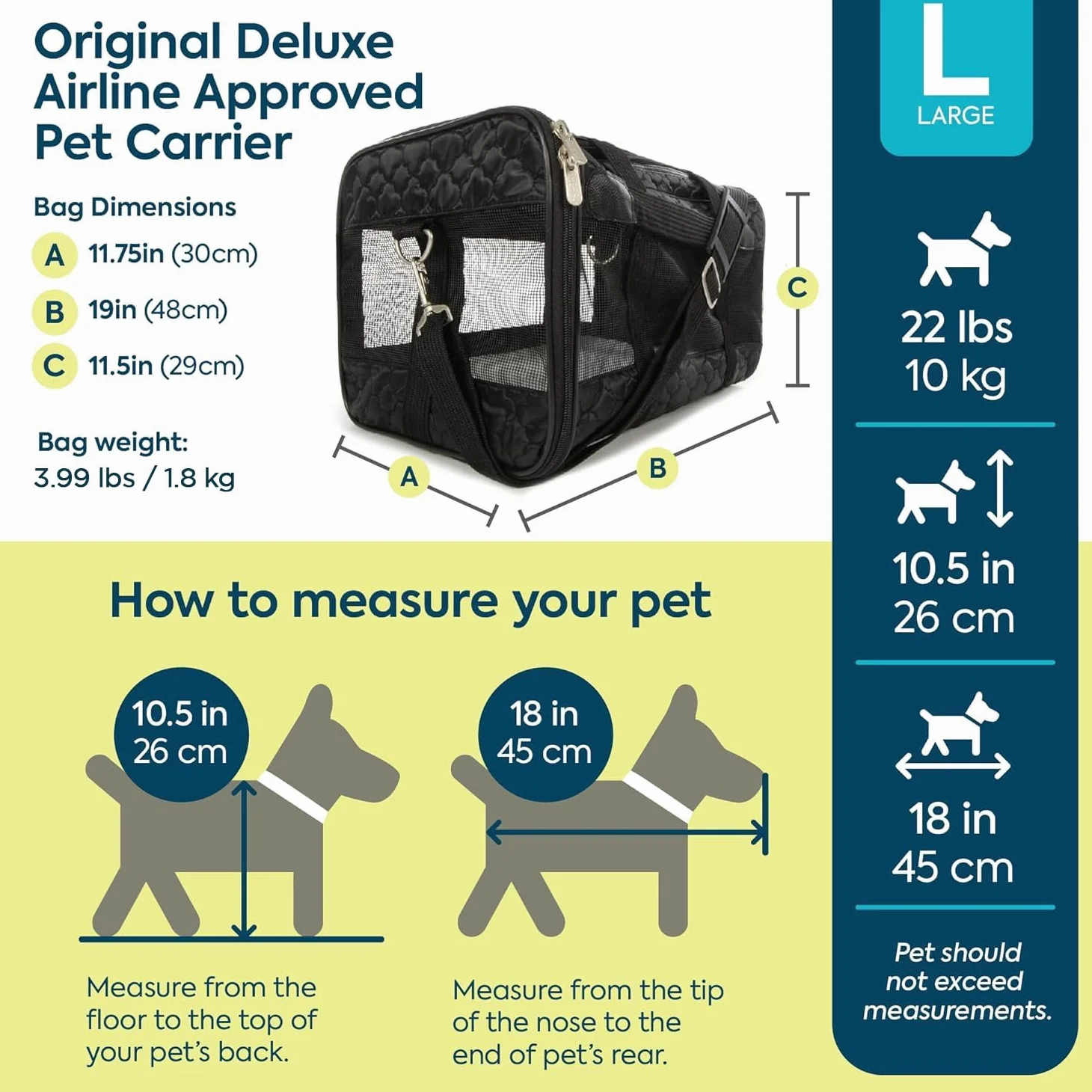 Sherpa Original Deluxe Airline Approvato Pet Carrier - Griglia Nera Grande