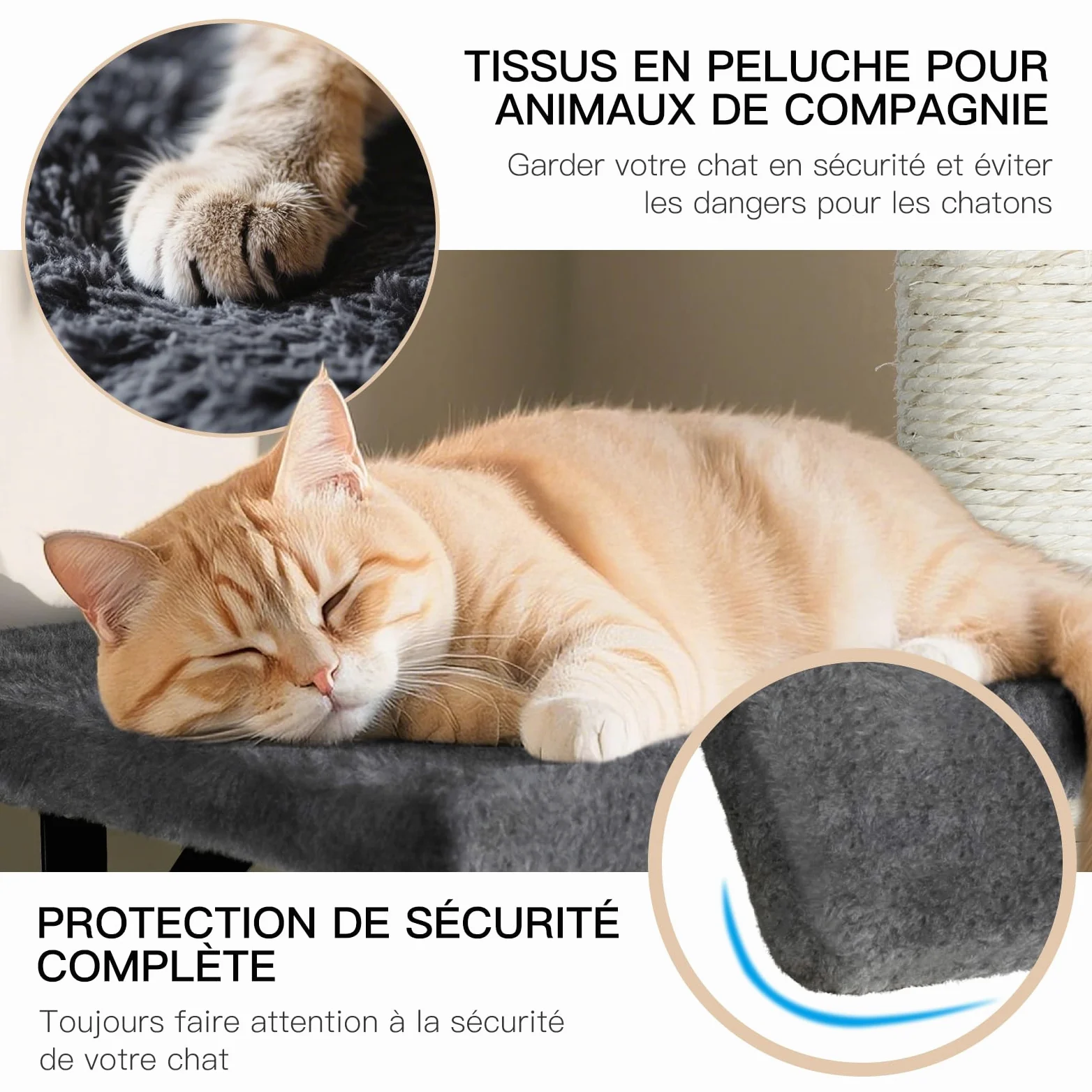 Zvonema Mensole da parete per gatti, set da arrampicata per gatti, confortevoli pareti in peluche con tiragraffi, albero per gatti da parete stabile per interni grandi e piccoli fino a 10 kg, grigio