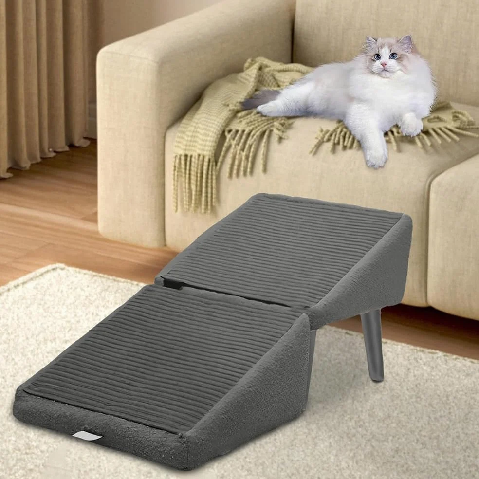 Rampa per animali domestici, pieghevole, non scivolosa per cani di piccola taglia e gatti, gradini per cani leggeri e pieghevoli, per letto a soppalco e divano Pet Ramp (grigio, M)