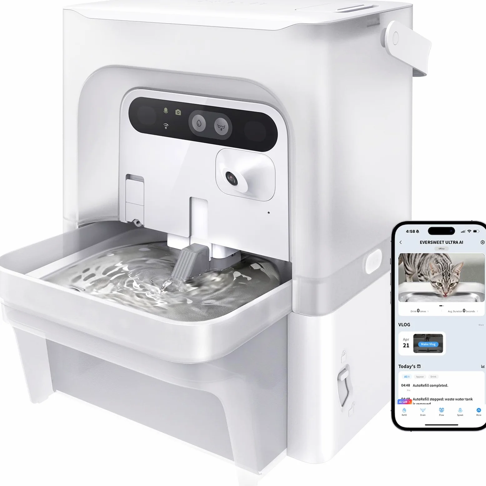 PETKIT EVERSWEET ULTRA Fontanella Intelligente per Gatti 5L, Riconoscimento AI, Controllo App, Ultra Silenziosa 26dB, Separazione Acqua Pulita/Sporca, Vassoio Acciaio Inox, Lavabile in Lavastoviglie