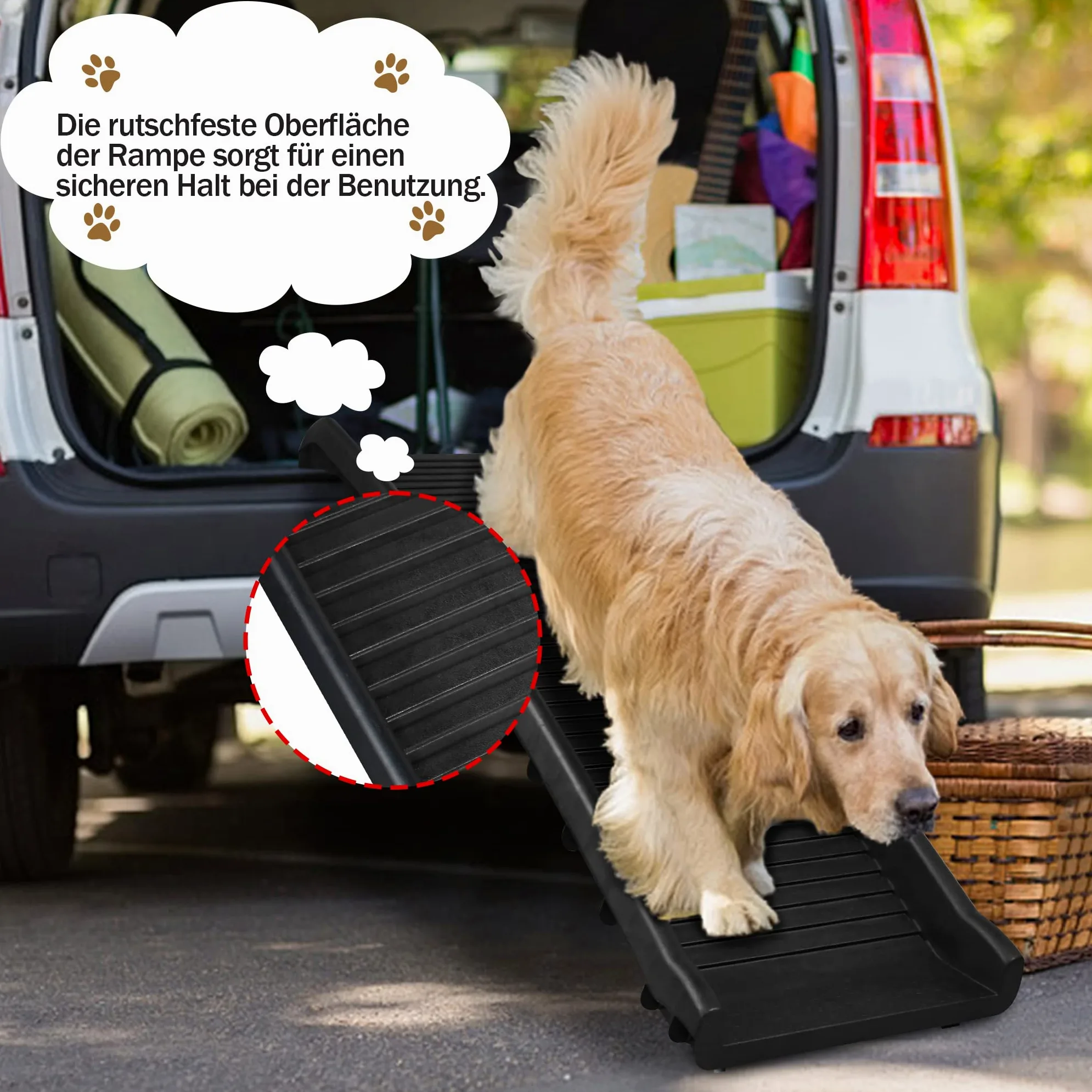 ACXIN Rampa per cani pieghevole, per auto, pieghevole, in plastica, antiscivolo, fino a 90 kg, 156 x 40 cm