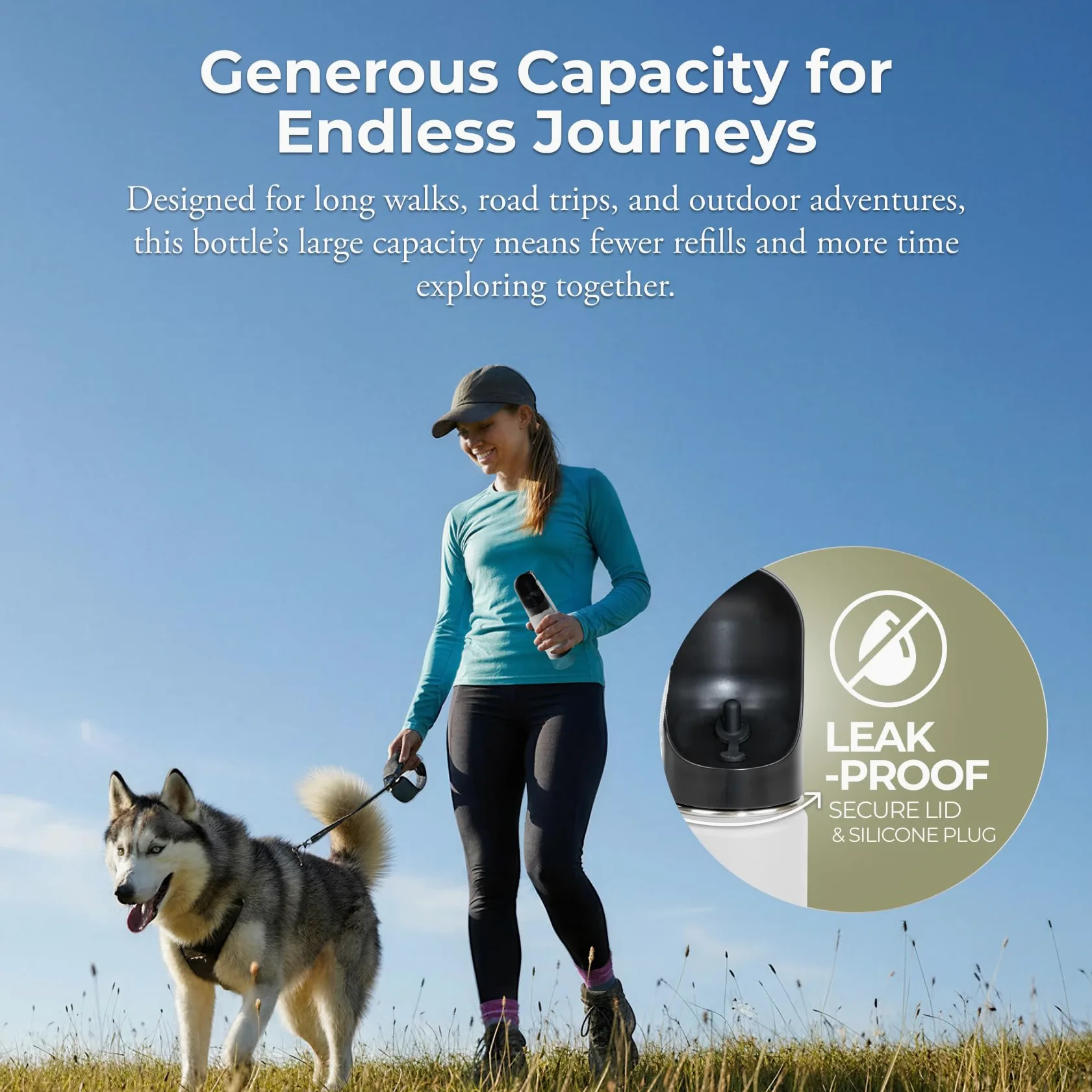 Mon Chateau Borraccia portatile per cani da 400 ml, con contenitore per snack da 113,4 g, corpo in acciaio inox a doppia parete, a prova di perdite, lavabile in lavastoviglie, bottiglia da viaggio per