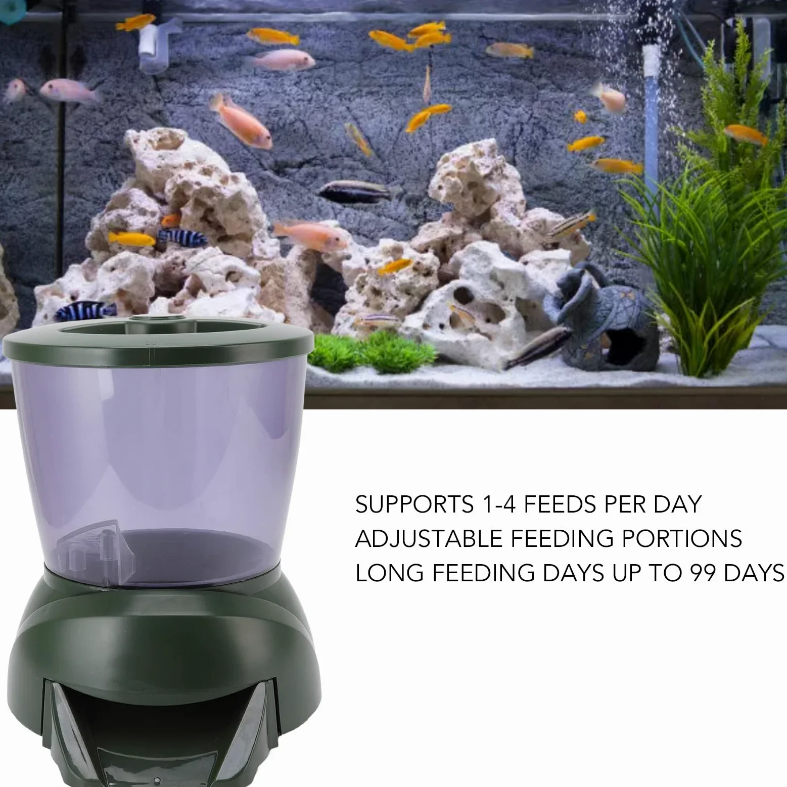 Mangiatoia per Pesci D'acquario da 4,25 Litri, Distributore Automatico di Cibo per Pesci per Acquario per le Vacanze, Display LCD Elettrico Dispenser Automatico di Cibo per Pesci da Laghetto Alimentat