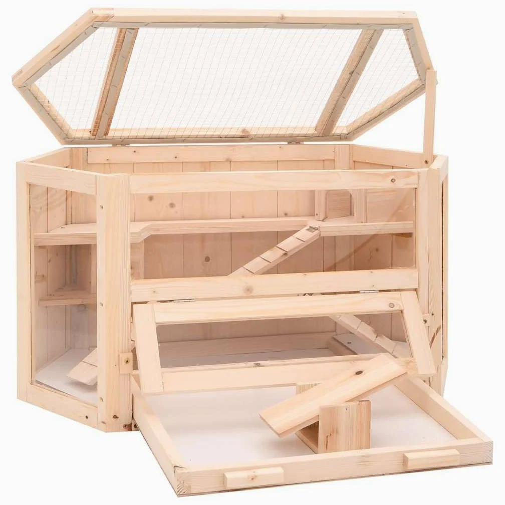 Generico Gabbia per Criceti 80x40x43 cm in Legno Massello di Abete,Habitat/Gabbie Piccoli Animali