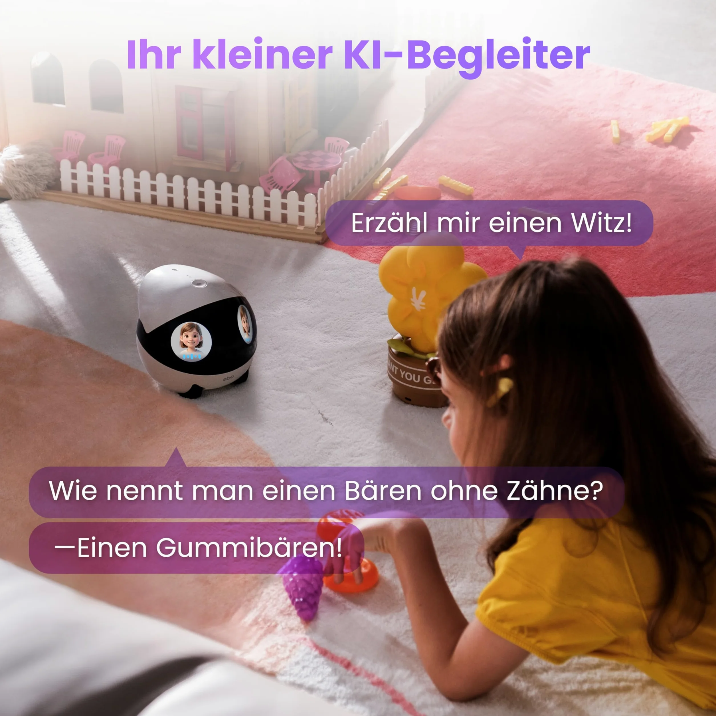 Enabot EBO Air 2 Plus FamilyBot, robot interattivo, sorveglianza domestica mobile 3K, telecamera di sorveglianza con chat AI (chatGPT) e pattuglia auto e audio e videochiamate bidirezionali (nebbia