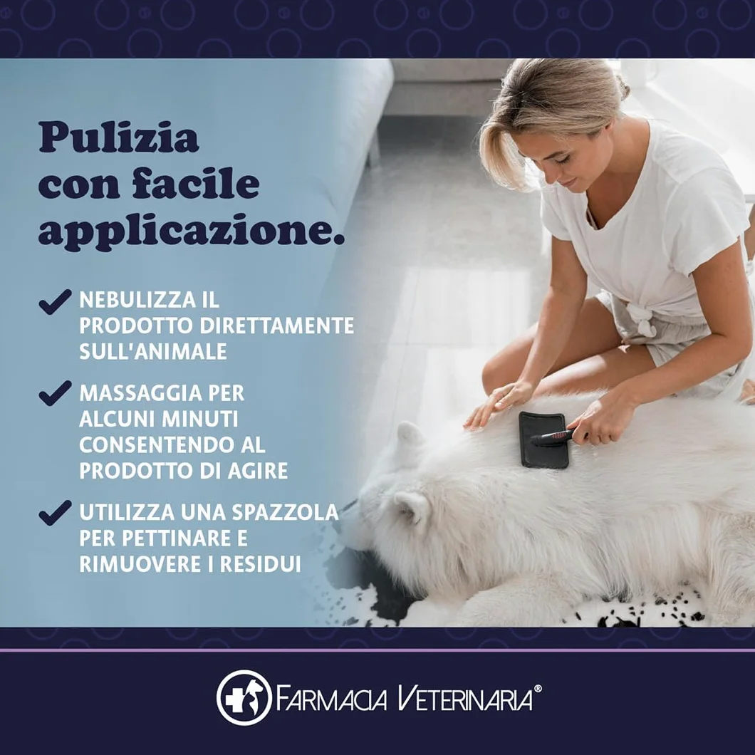 Farmacia Veterinaria Shampoo Secco per Cani - Privo di Parabeni e Coloranti - Shampoo per Cani Profumato e Senza Risciacquo - 250 ml, Prodotto in Italia