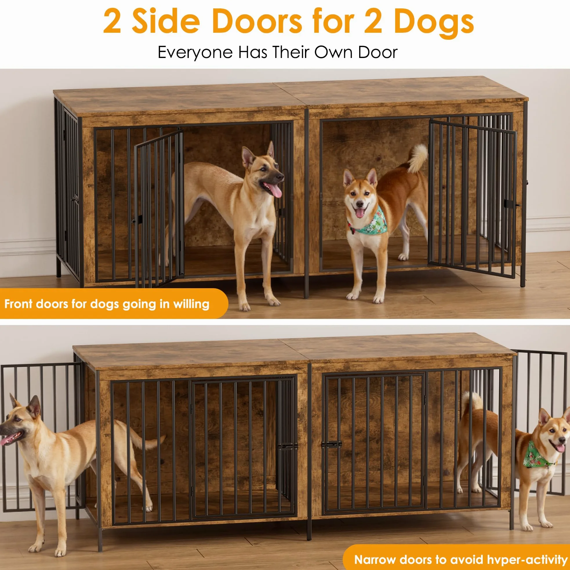 Gabbia per Cani Kennel,200CM Casetta per Cani da Interno,Gabbietta per Animali in Metallo e Legno,Tavolo Supplement,XXL Cuccia Robusta per Dog con Divisorio,Casetta per Animali,4 Porte,Fino a 100KG