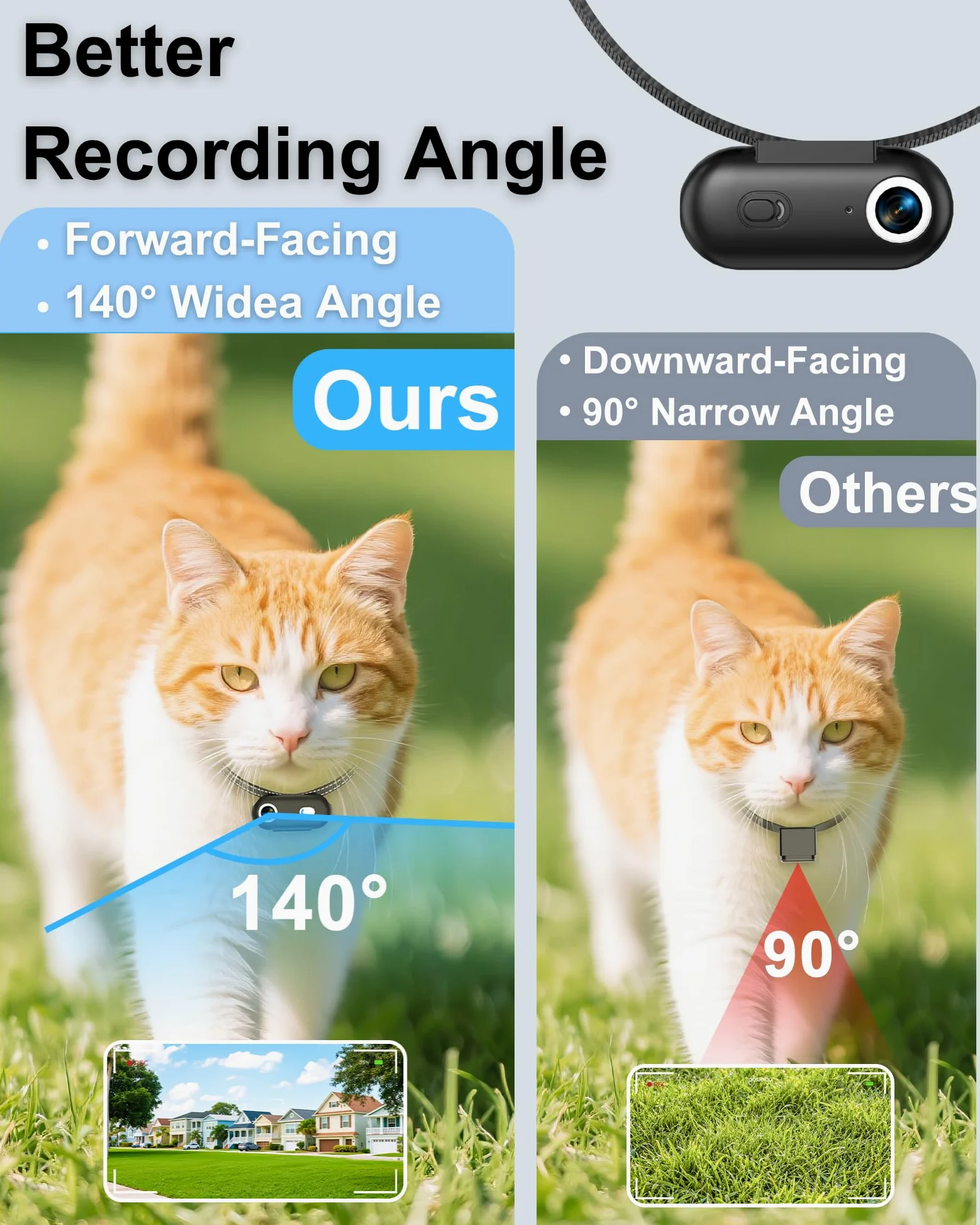 Collare per fotocamera per cani e gatti, 1080p HD registrazione video POV Cam per cani di taglia media e gatti grandi, taglia M, mini action camera ricaricabile con riproduzione USB su PC