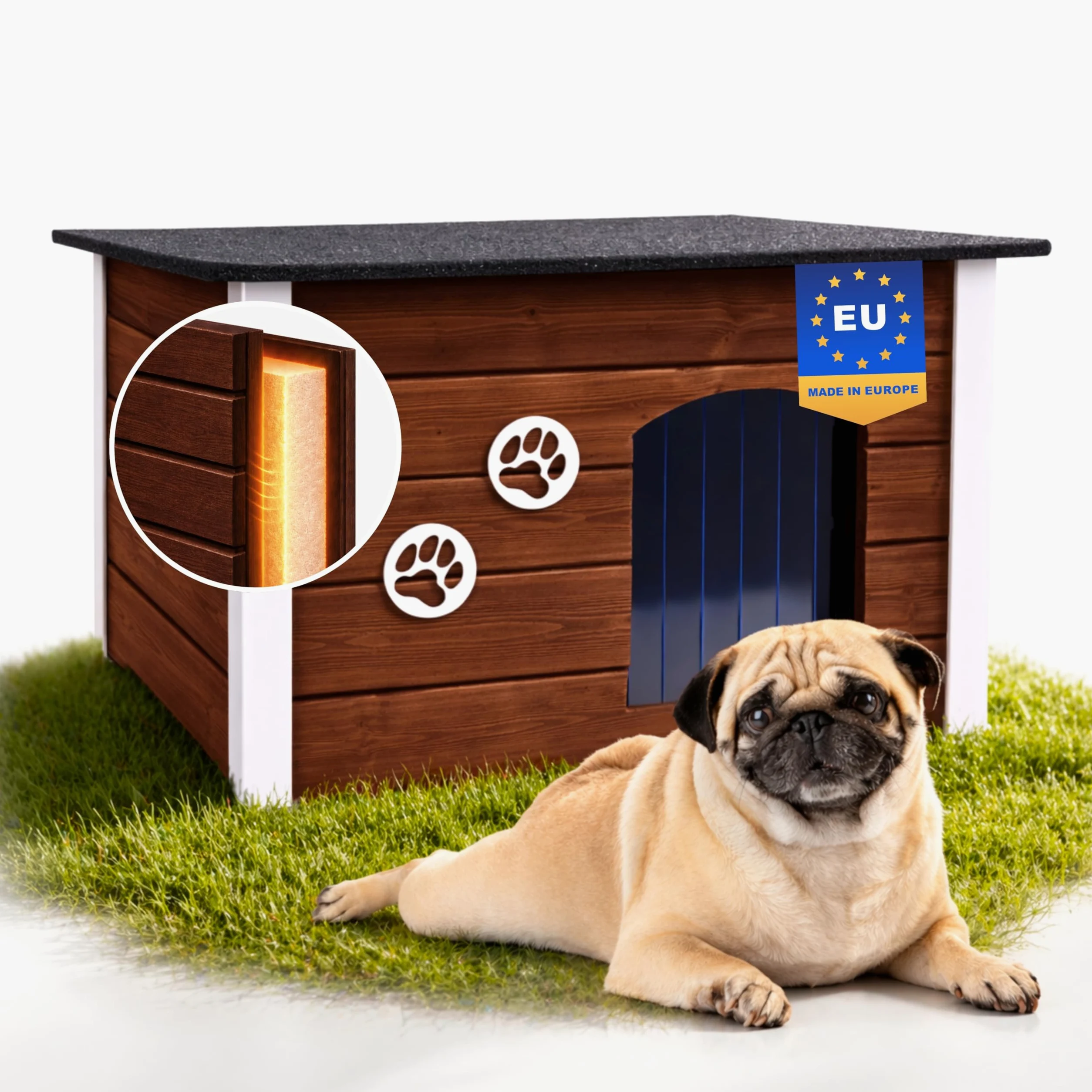 Outentin Cuccia Per Cani Da Esterno Invernale - Casa Per Cani Di Taglia Media Isolata e Impermeabile - Cuccia Per Esterni con Tetto Piatto Apribile - Villa Moderna e Robusta - 76 x 60 x 60 cm - Noce