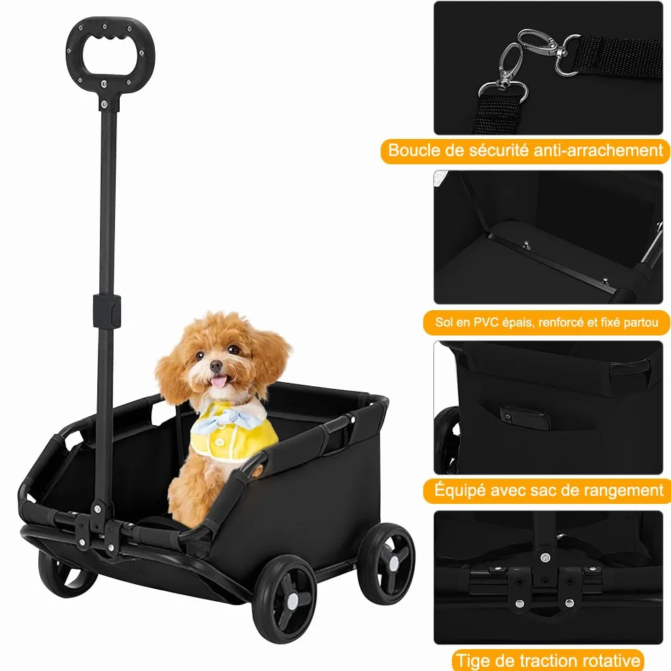 Mini passeggino per animali da compagnia,4 ruote passeggino per cane pieghevole, con maniglia di trazione estensibile all'aperto, per cani e gatti fino a 10 kg, cuscino lavabile