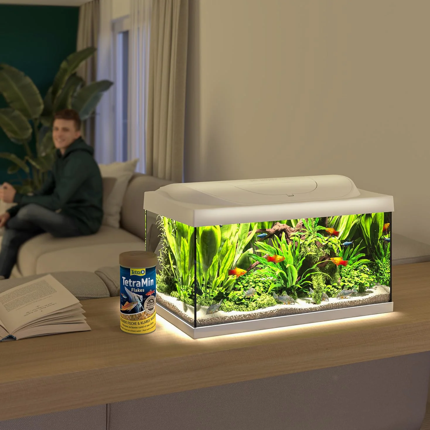 Tetra Acquario Starter Line 54 L, bianco, set completo - include illuminazione a LED diurna e notturna, filtro interno, riscaldatore, cibo per pesci e condizionatore