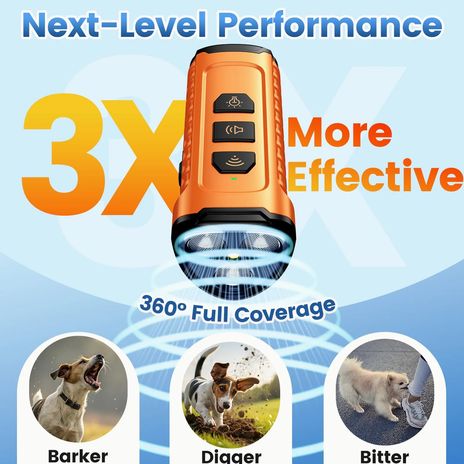 Dog Bark Deterrent Device 3X Anti Barking Device for Dogs, 5 Modes Stop Neighbors Dog Barks No More Safe for All Dogs 50FT Bark Control Indoor Outdoor with Flashlight,Rechargeable Training Device