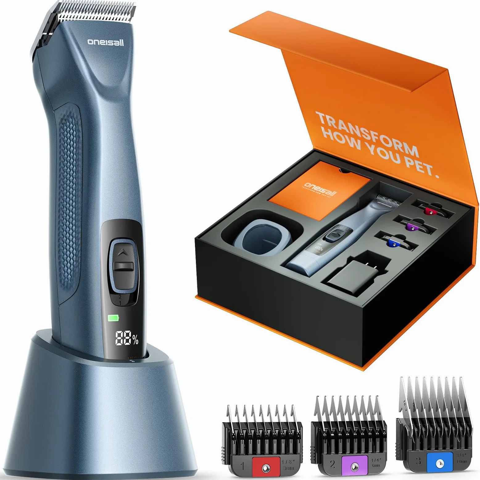 oneisall Tosatrice per Cani pelo lungo professionale, Tosatore Rasoio, 2 Livelli da Tosatrici Elettriche per cani/Gatti, Con batteria rimovibile e pettine in acciaio carbonizzato