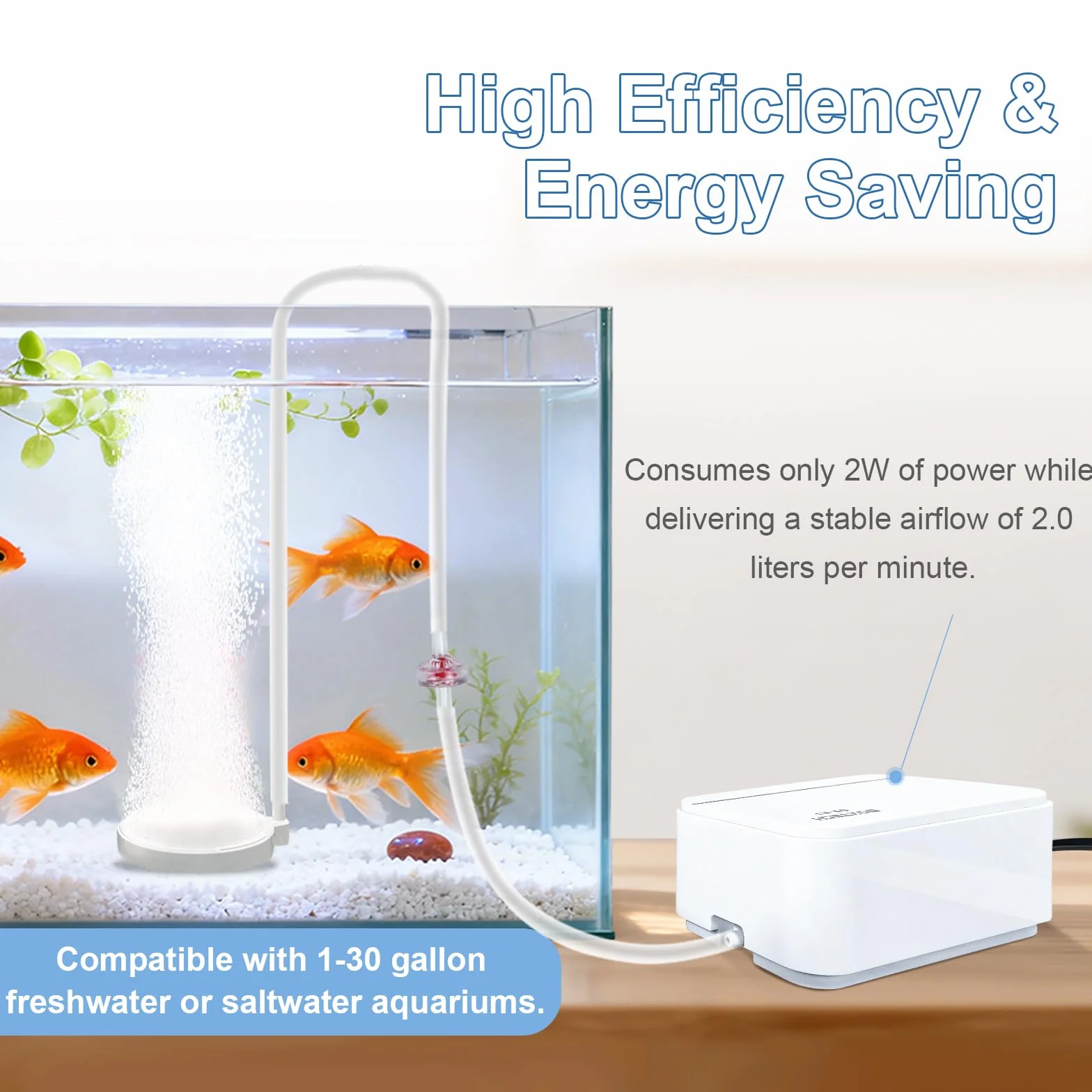 Boxtech Pompa ad aria per acquario, 10 W, 4 uscite, pompa per ossigeno con flusso d'aria regolabile, pompa silenziosa per laghetto da 10 a 150 l, compatibile con spina europea